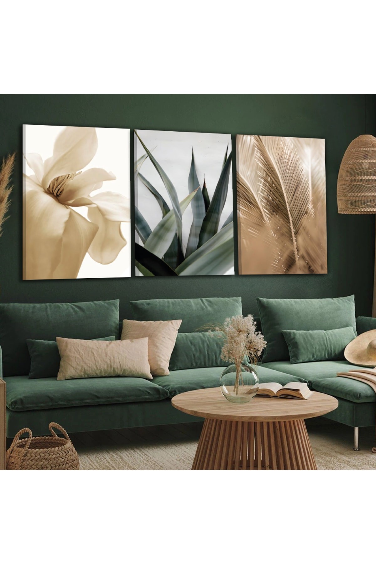 Tasarım Minimalist Kolaj Çizim 3'Lü Ahşap Şase Dijital Baskı Kanvas Tablo