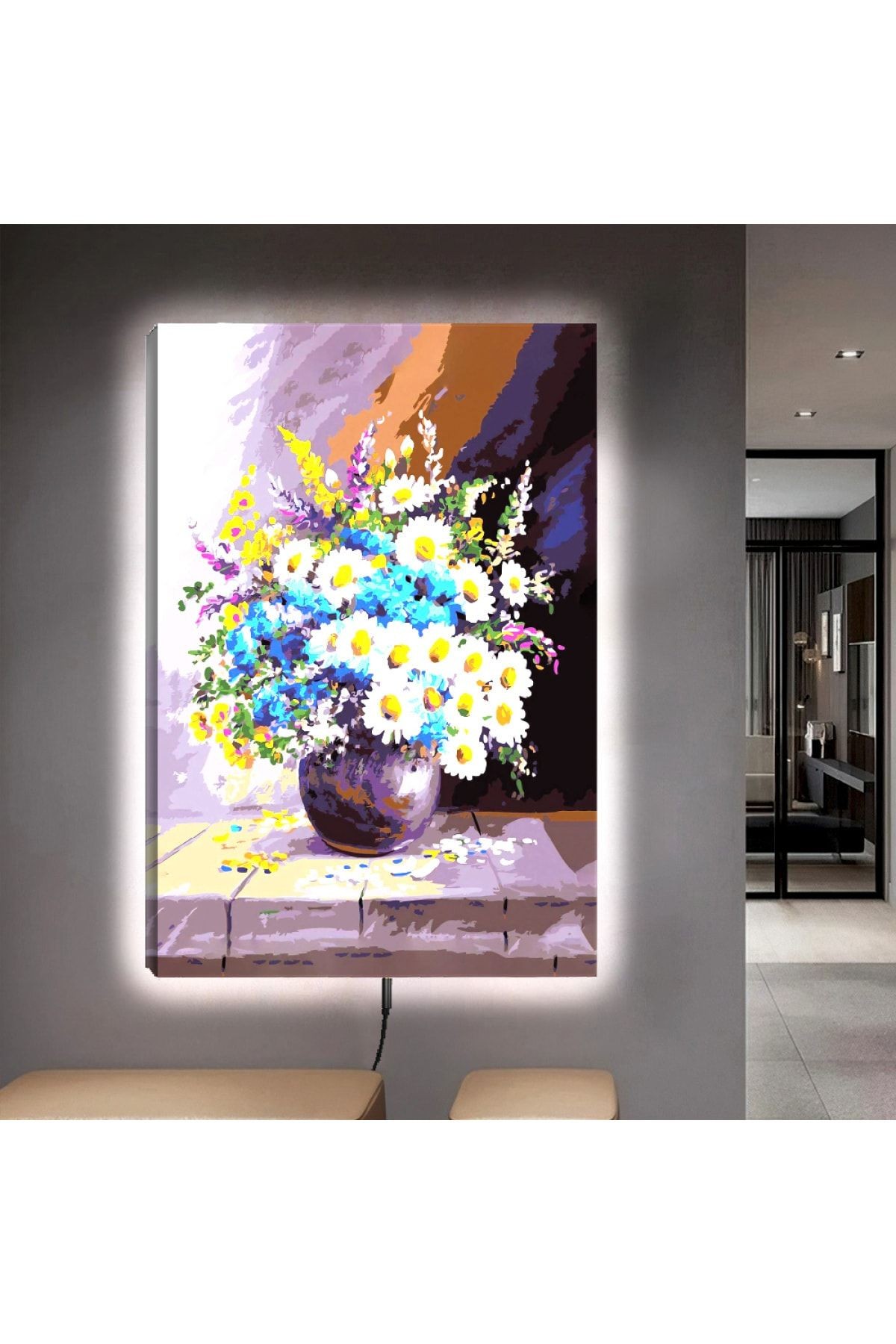 Ledli 90x60 Çiçek Kanvas Tablo