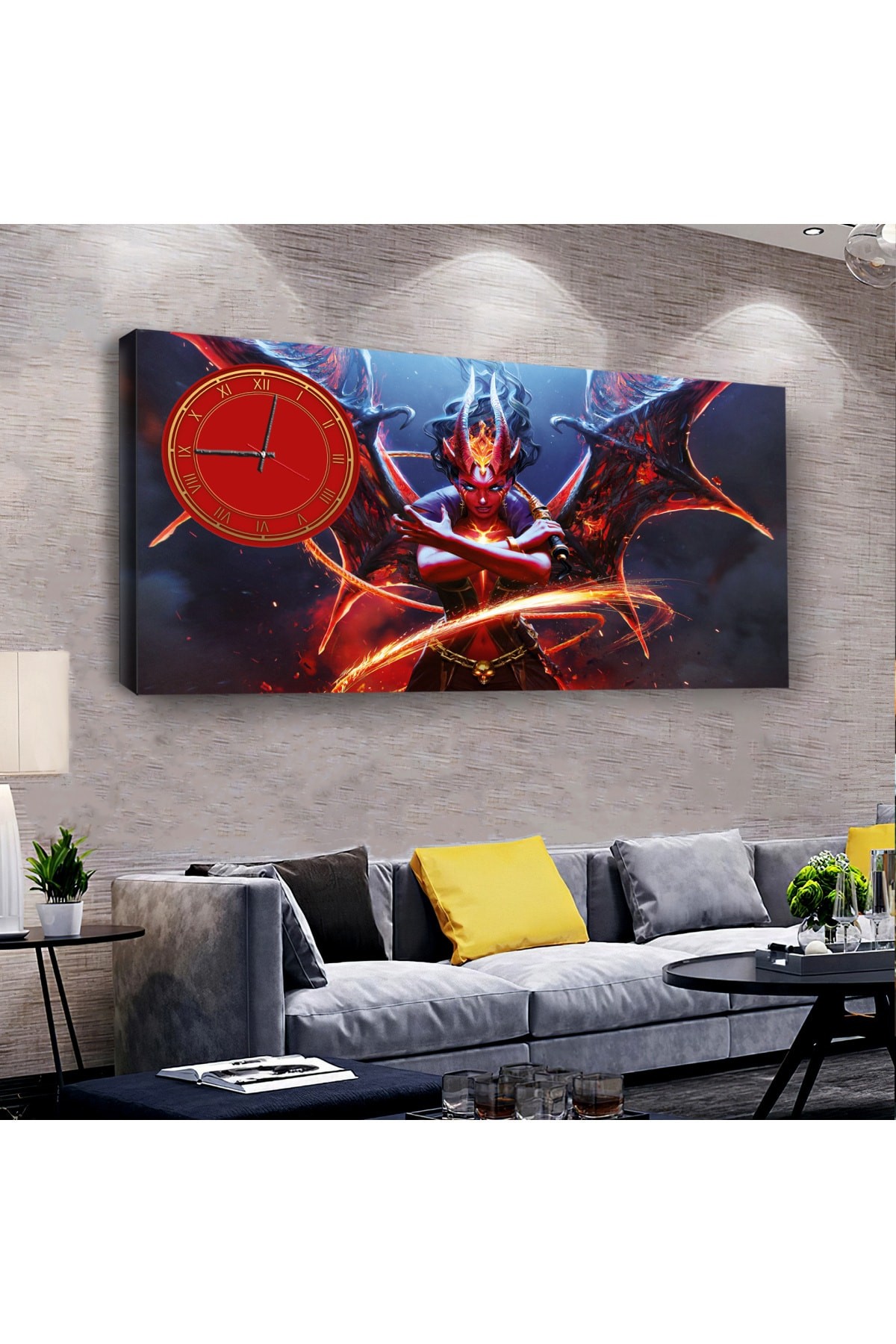 Ofis Tablosu Sanal Dünya saatliAhşap Şase Dijital Baskı Kanvas Tablo 120X60Cm