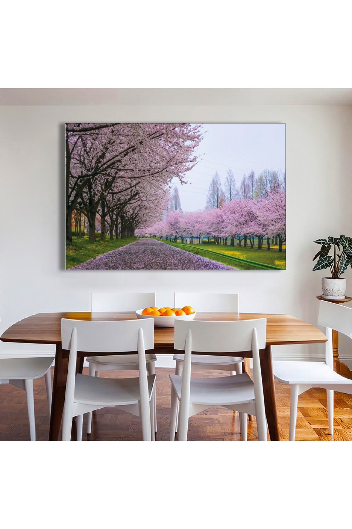 Ağaçlı Yol Manzara Ahşap Şase Dijital Baskı Kanvas Tablo 120X80Cm