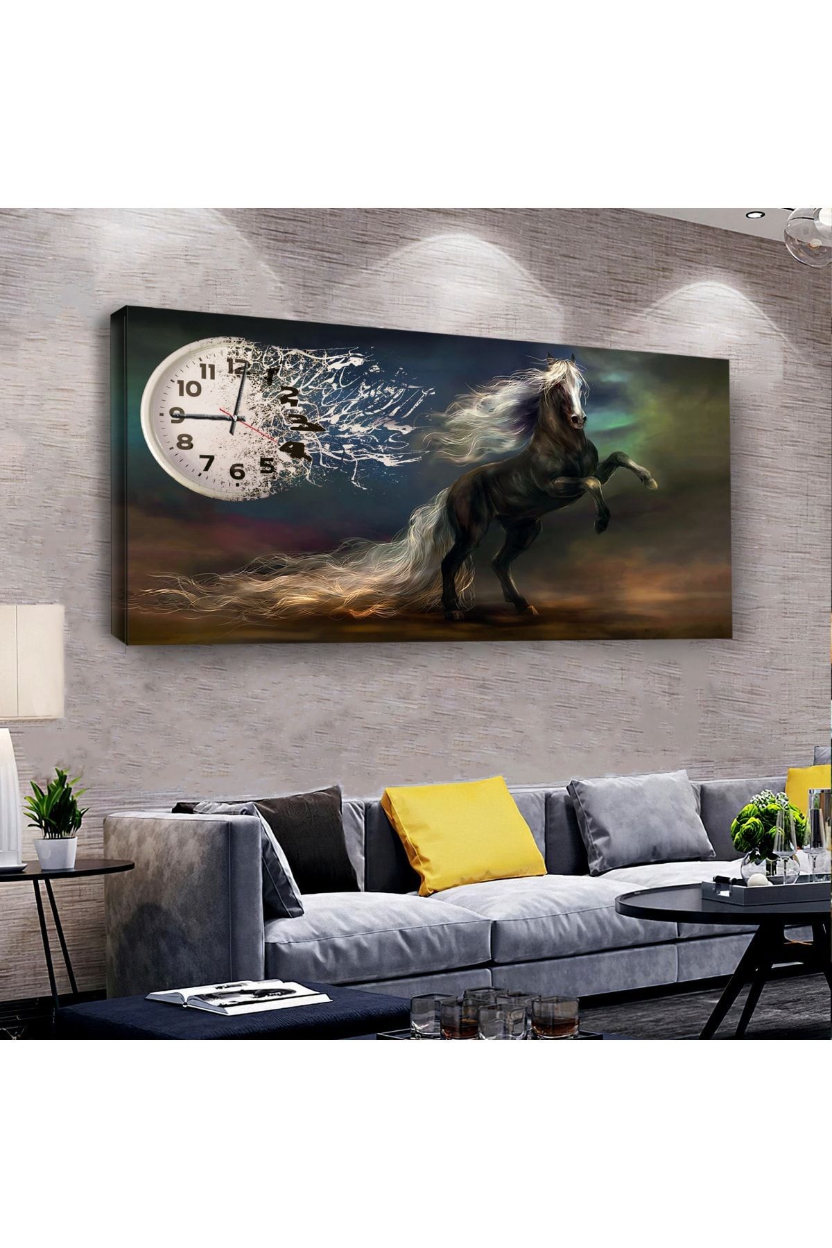 At Şahlanış 120 X 60 Saatli Kanvas Tablo
