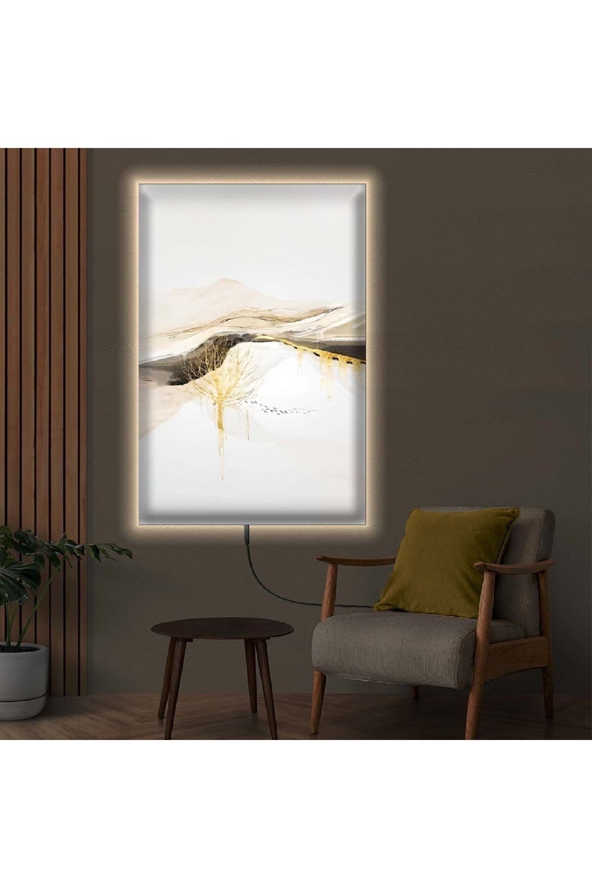 Modern Tablo Ledli Kolaj Çizim Ahşap Şase Dijital Baskı Kanvas Tablo 50X70Cm