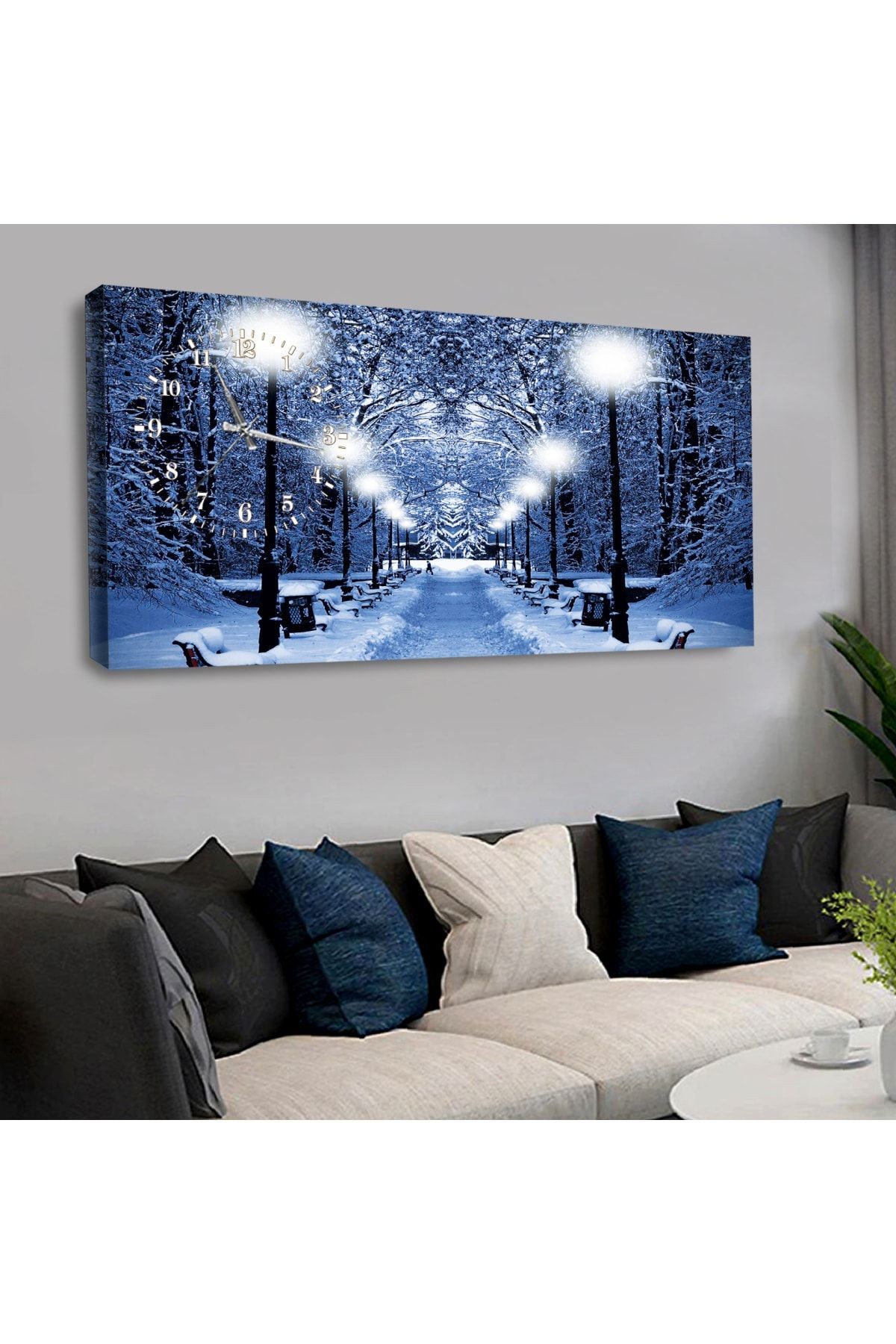 120x60 Saatli Karlı Yol Kanvas Tablo