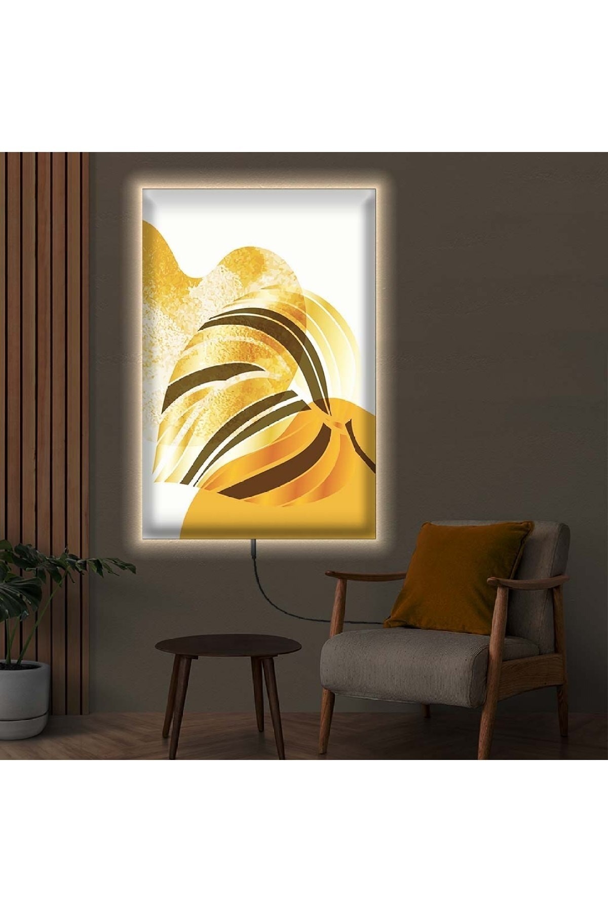 Salon Tablosu Renkli Ledli Soyut Desen Ahşap Şase Dijital Baskı Kanvas Tablo 90X60Cm