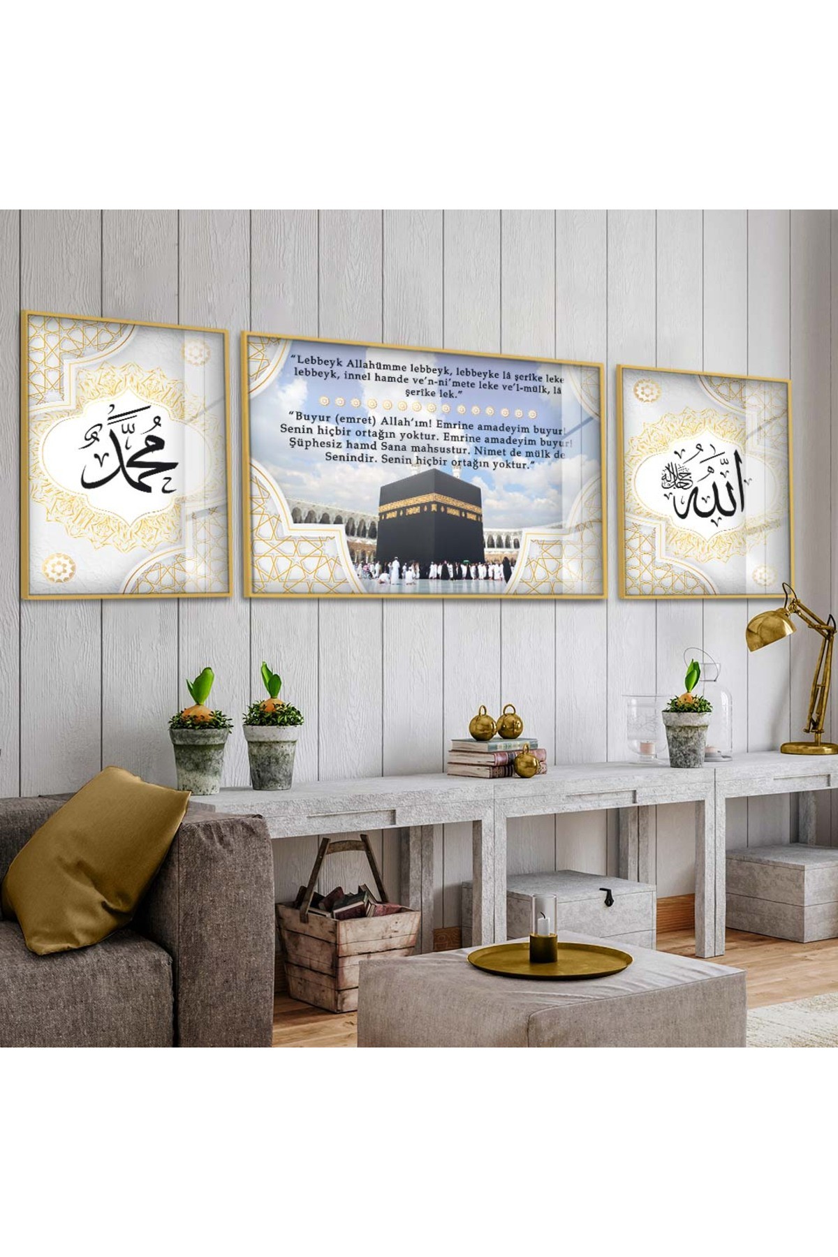 Kabe Dini 3'Lü Metal Çerçeveli UV Baskı Kırılmaz Cam Tablo