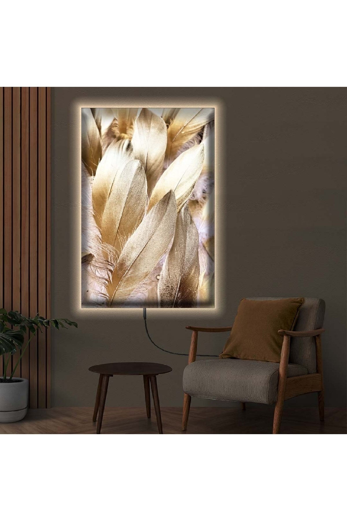 Salon Tablosu Ledli Kolaj Çizim Ahşap Şase Dijital Baskı Kanvas Tablo 50X70Cm