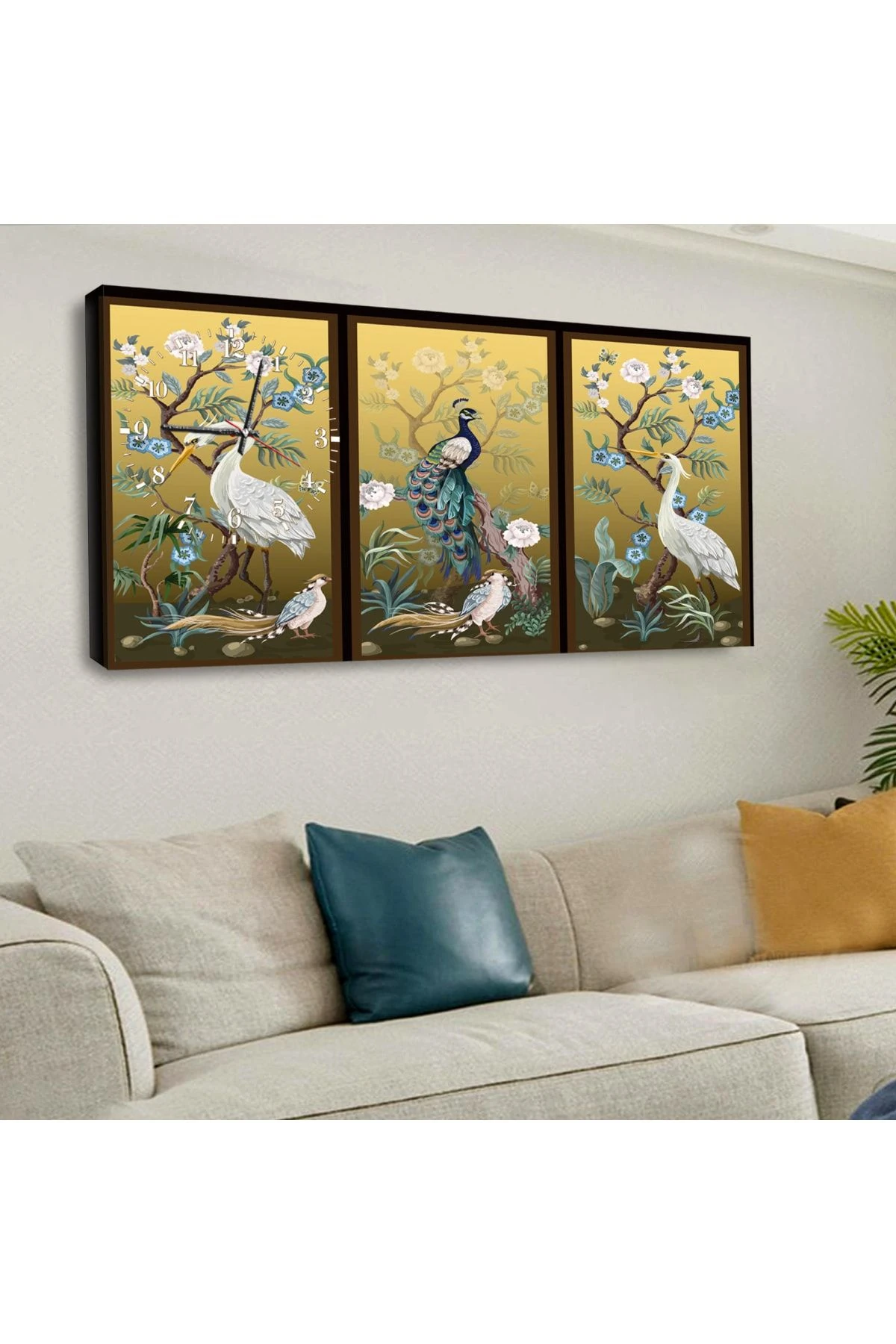 120 X 60 Saatli Kanvas Tavus Kuşu Tablo