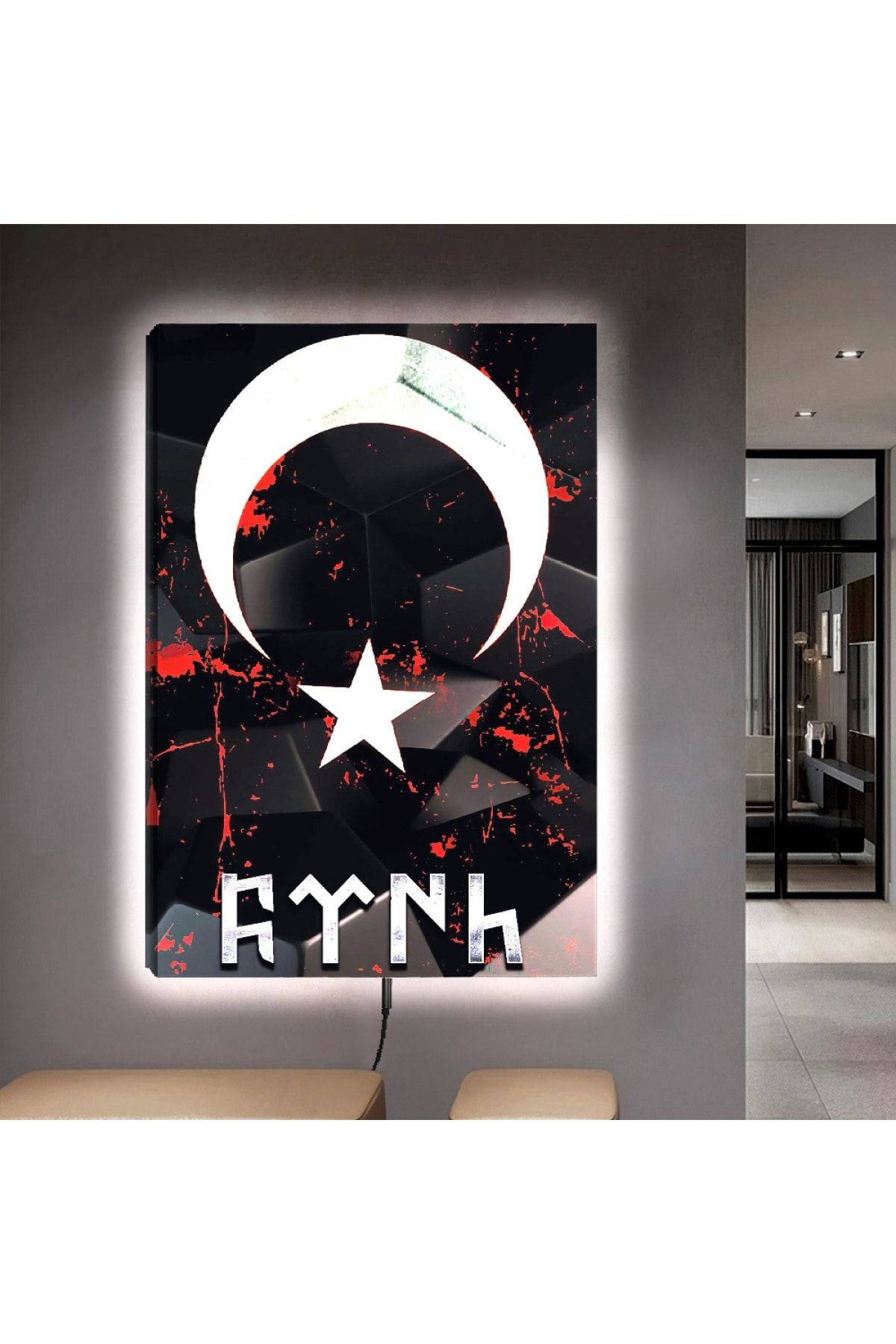 Ledli 90x60 Göktürkçe Kanvas Tablo