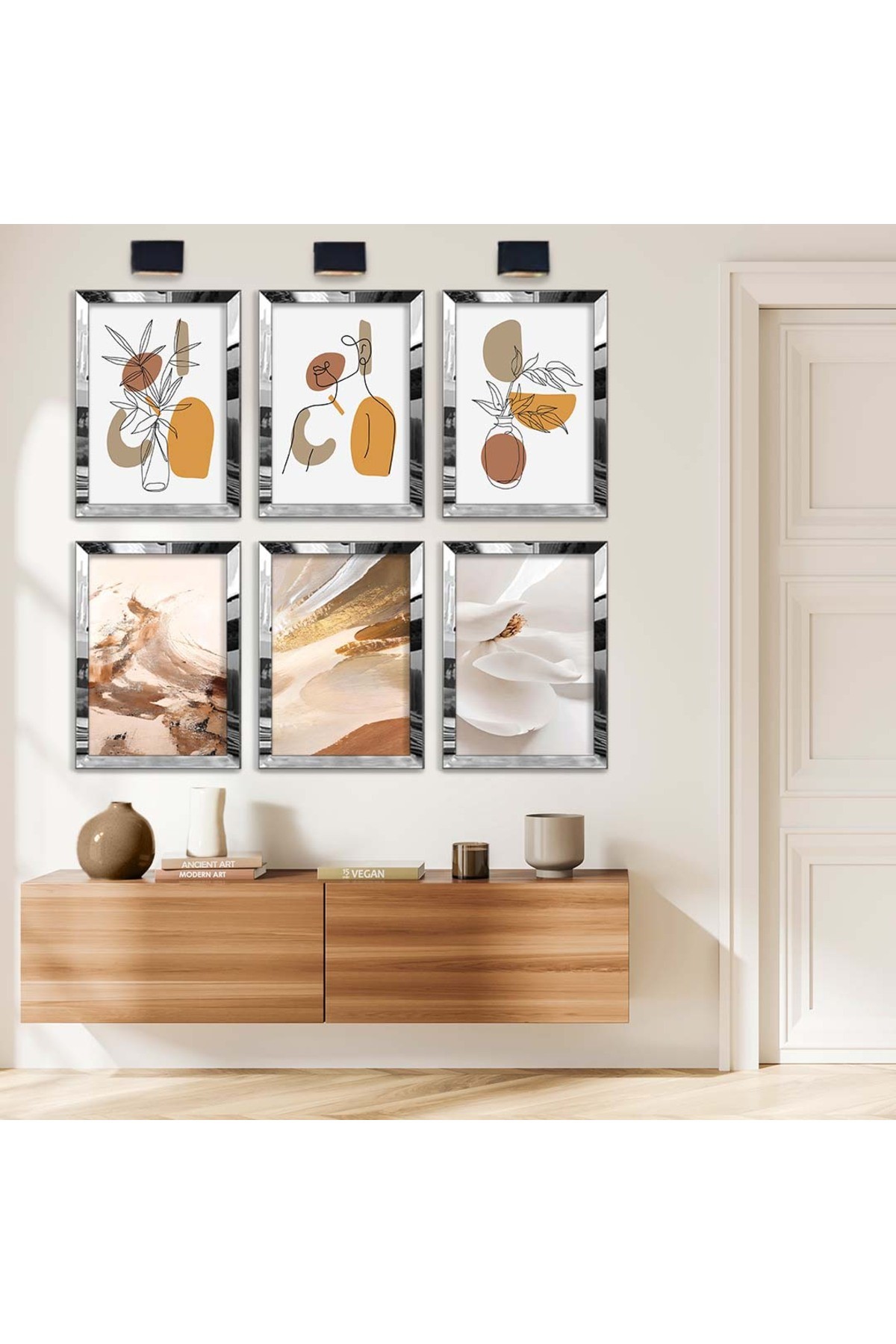 Minimalist Çizim Soyut Tema 6'Lı Pleksi Kenar Solmaz MDF Tablo Seti