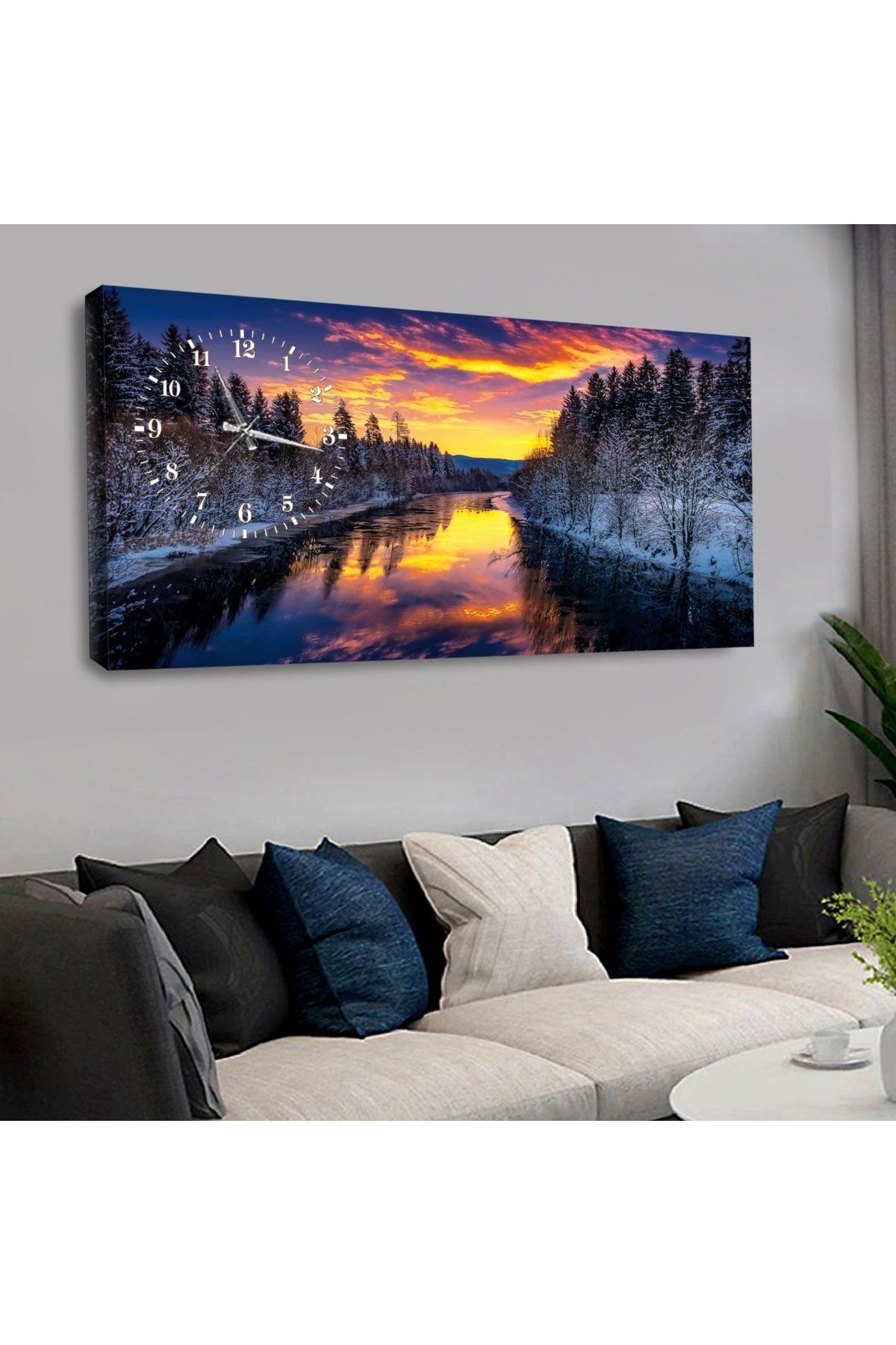 120x60 Saatli Göl Manzara Kanvas Tablo
