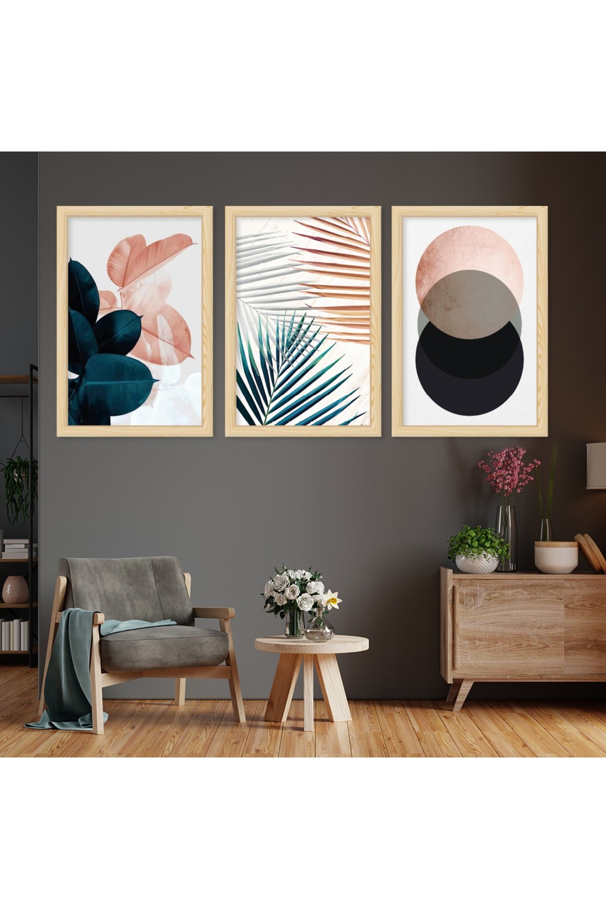 Oturma Odası Ahşap Çerçeveli Modern Tablo