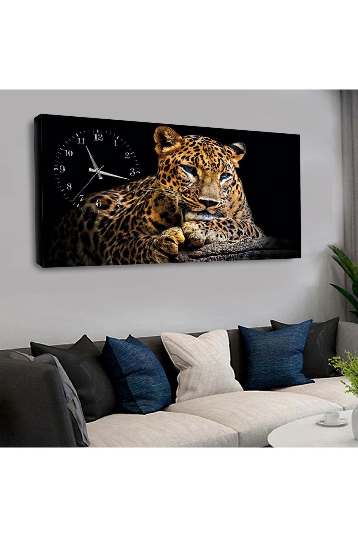 120x60 Saatli Hayvanlar Alemi Çita Kanvas Tablo