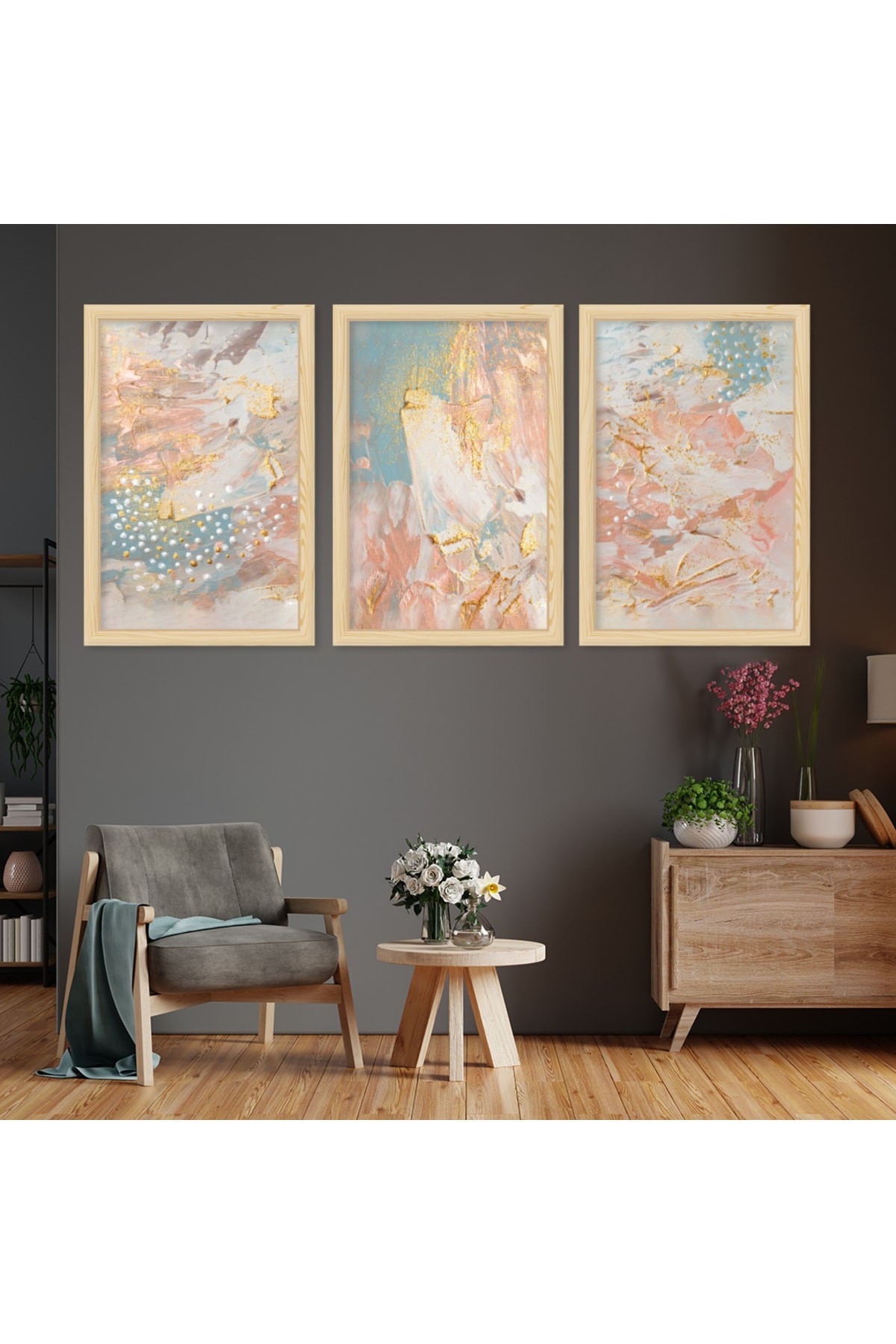 Minimal Salon Tablosu Ahşap Çerçeveli Kolaj Çizim Modern Tablo
