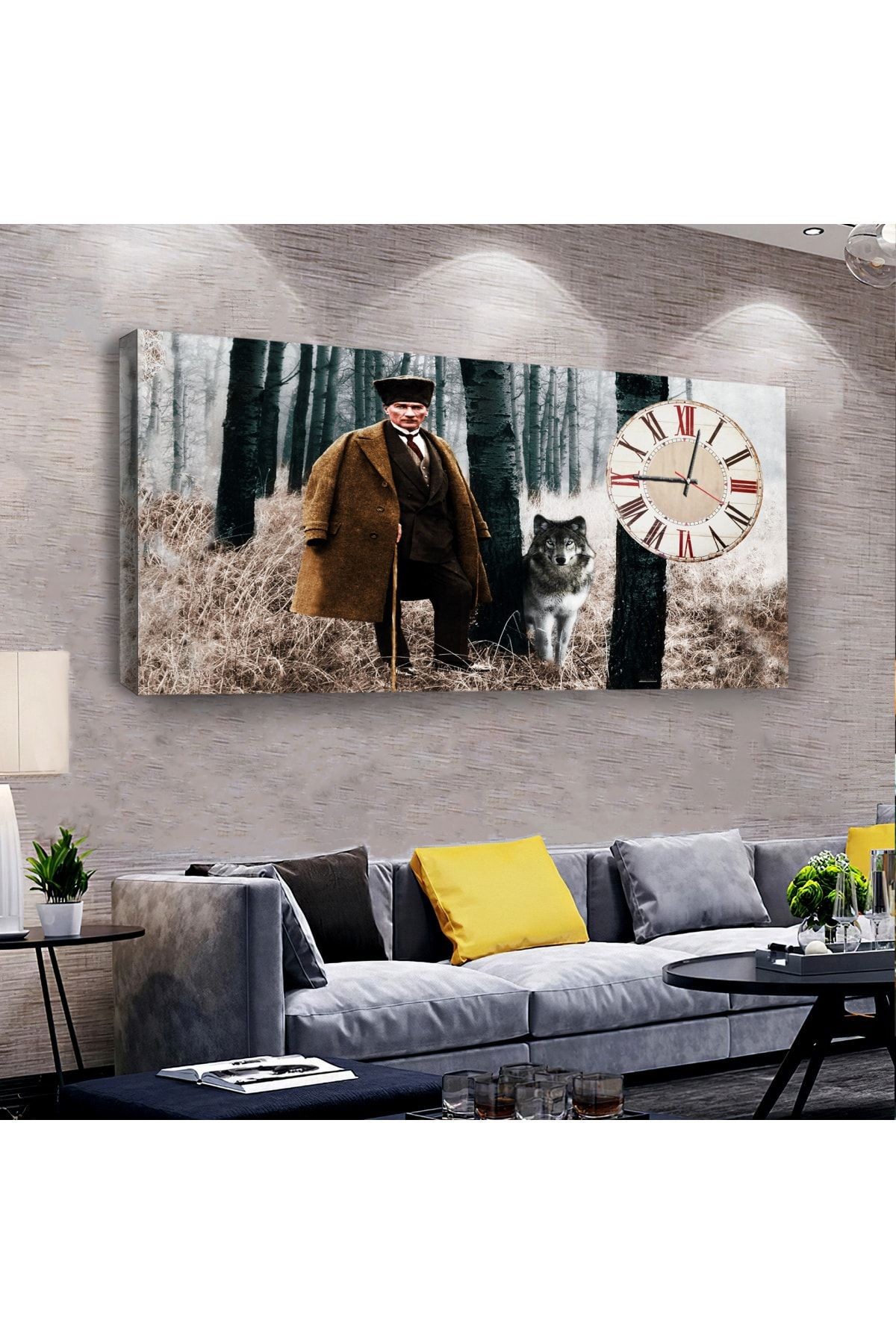 Mustafa Kemal Atatürk 120 X 60 Saatli Kanvas Tablo