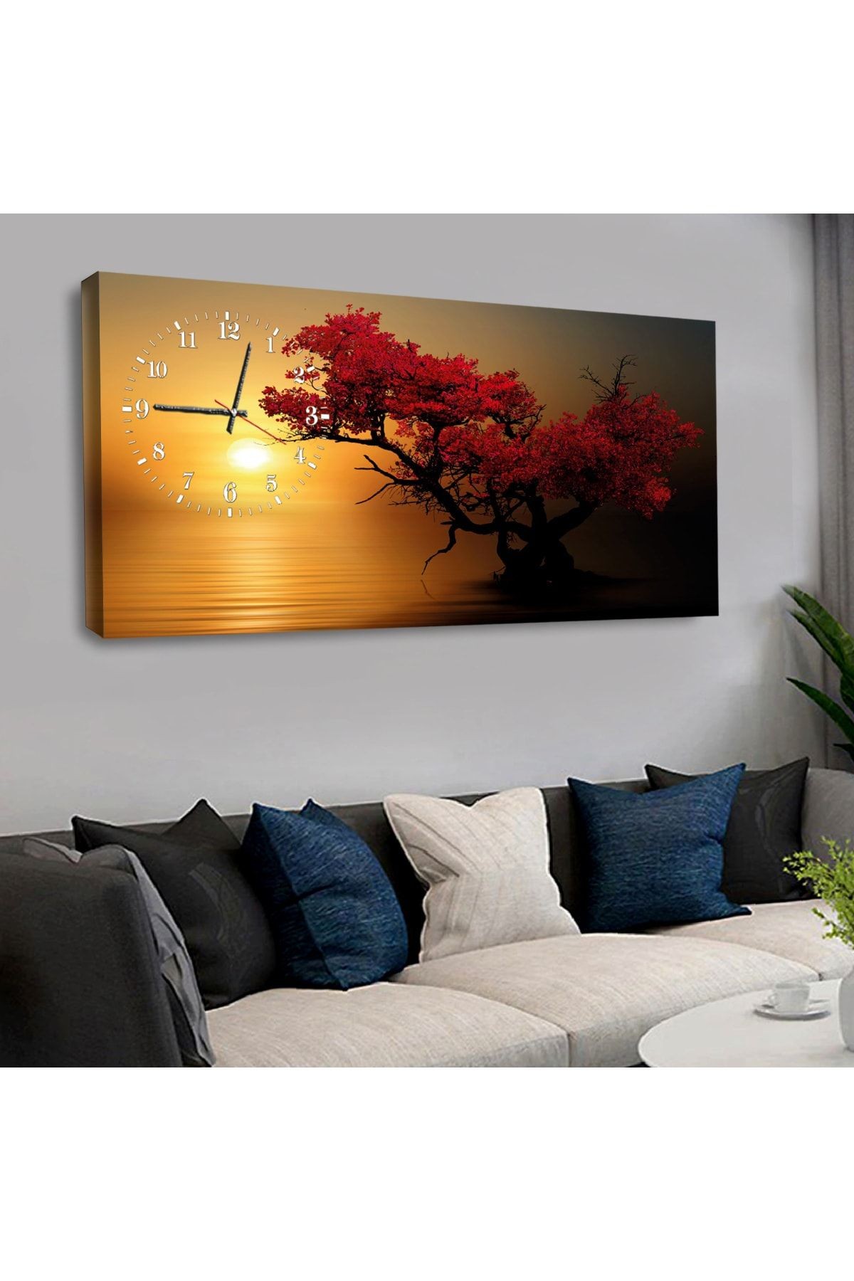 120 X 60 Saatli Kanvas Günbatımı Manzara Tablo