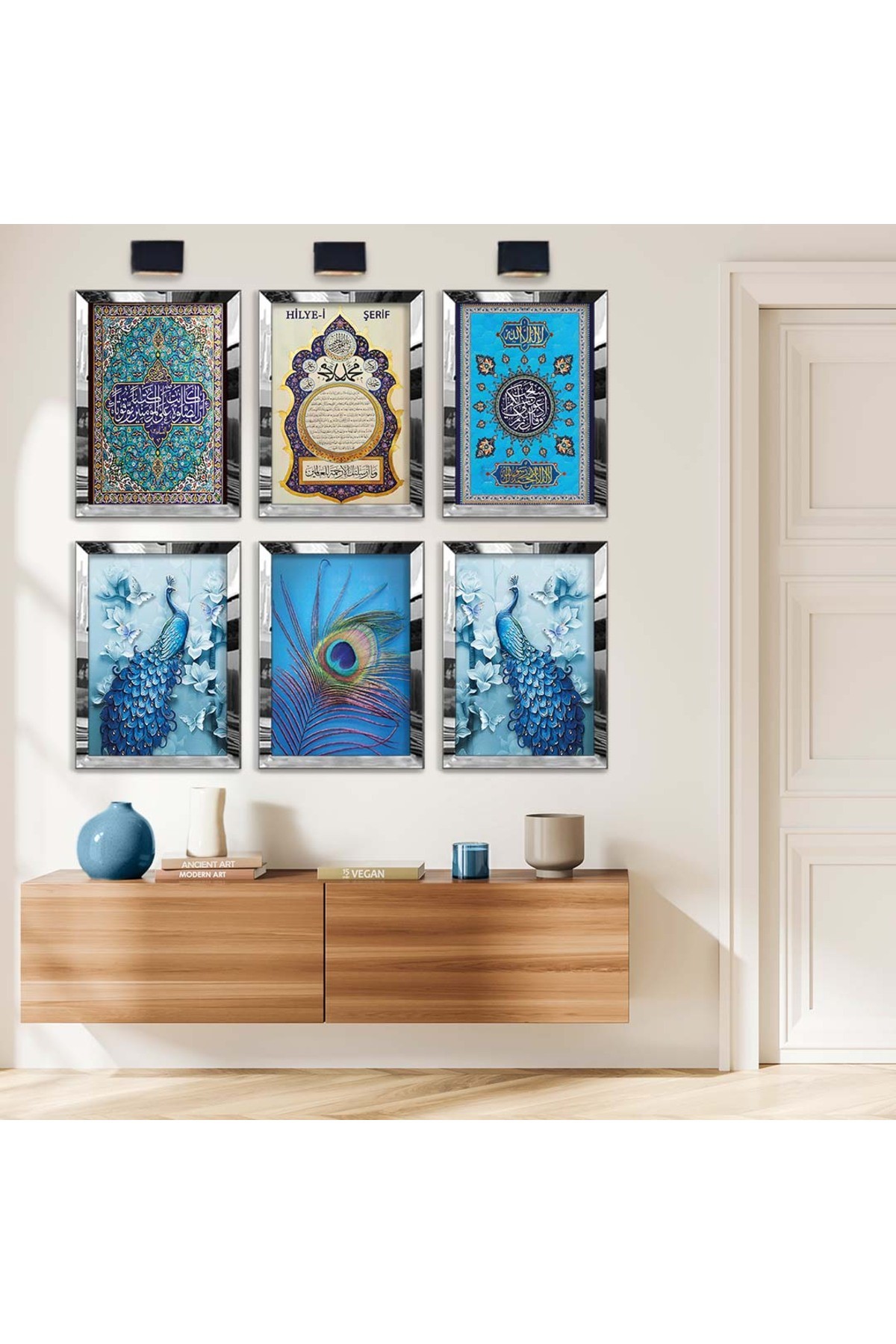 Hilye-İ Şerif Ve Dini Model 6'Lı Pleksi Kenar Solmaz MDF Tablo Seti