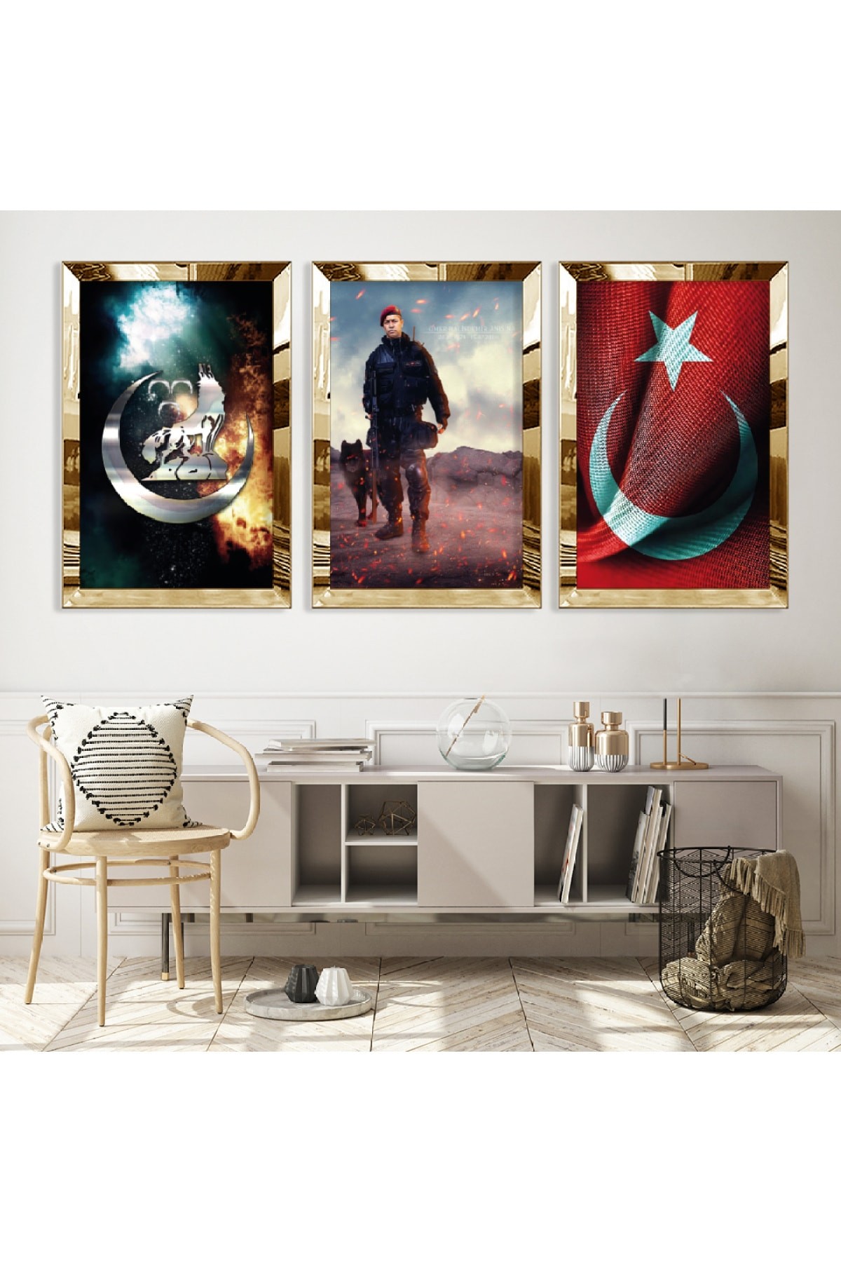Türk Gücü Gold Pleksi Kenar Solmaz MDF Tablo