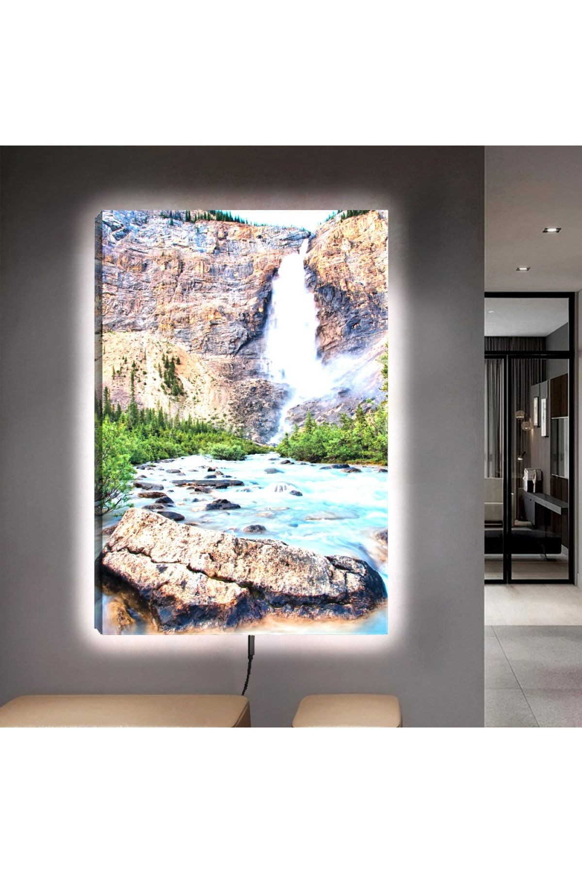 Ledli 90x60 Dağ Manzara Kanvas Tablo