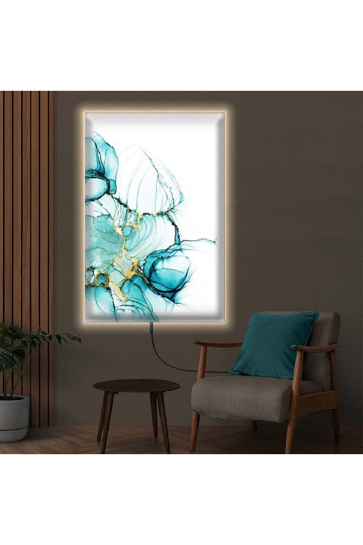 Renkli Oturma Odası Tablosu Ledli Soyut Desen Dijital Baskı Kanvas Tablo 90X60Cm