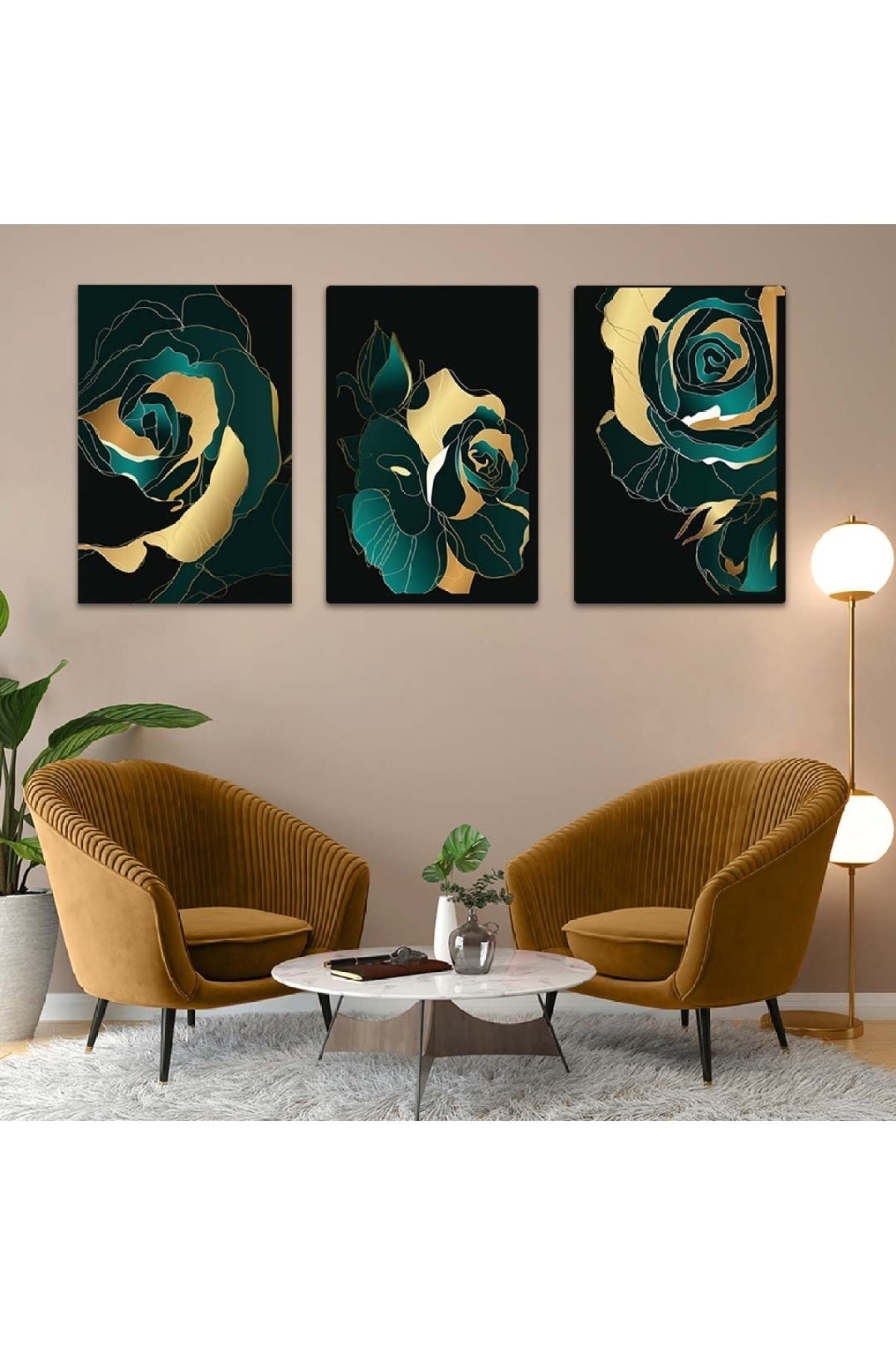 Soyut Desen Gül 3'Lü Ekstra Dayanıklı Solmaz MDF Tablo Set