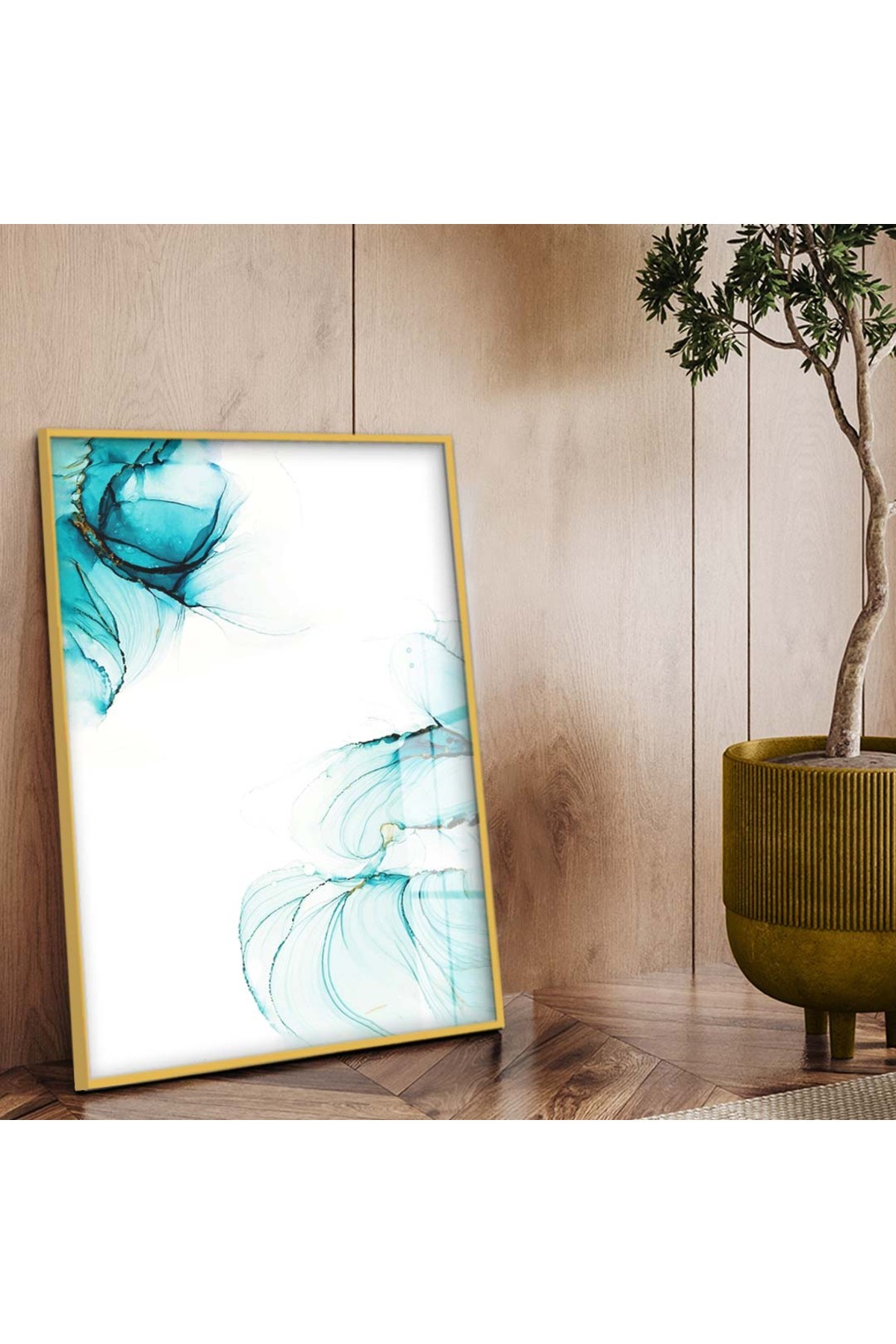 Minimal Salon Tablosu Soyut Tema Modern Çizim Metal Çerçeveli UV Baskı Kırılmaz Cam Tablo