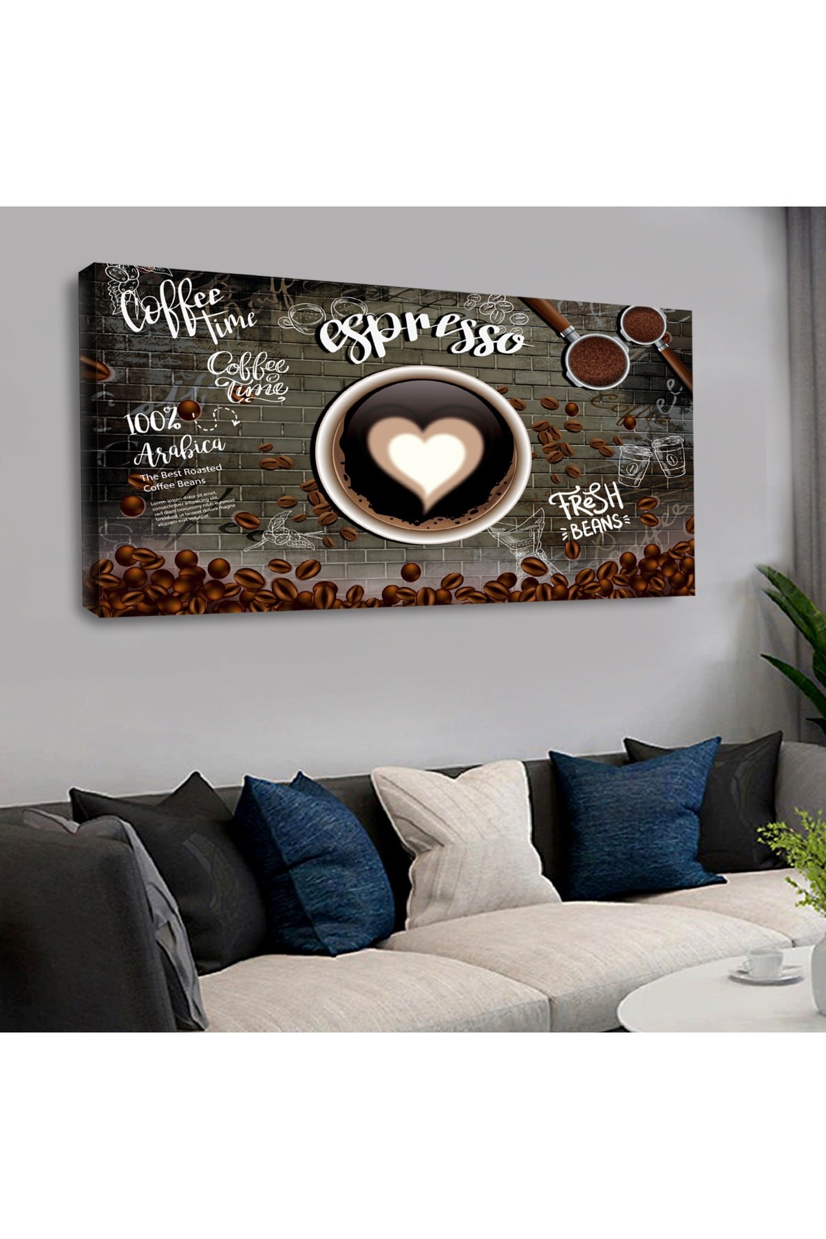 Ahşap Şase Dijital Baskı Kanvas Coffe Tablo 120X60Cm