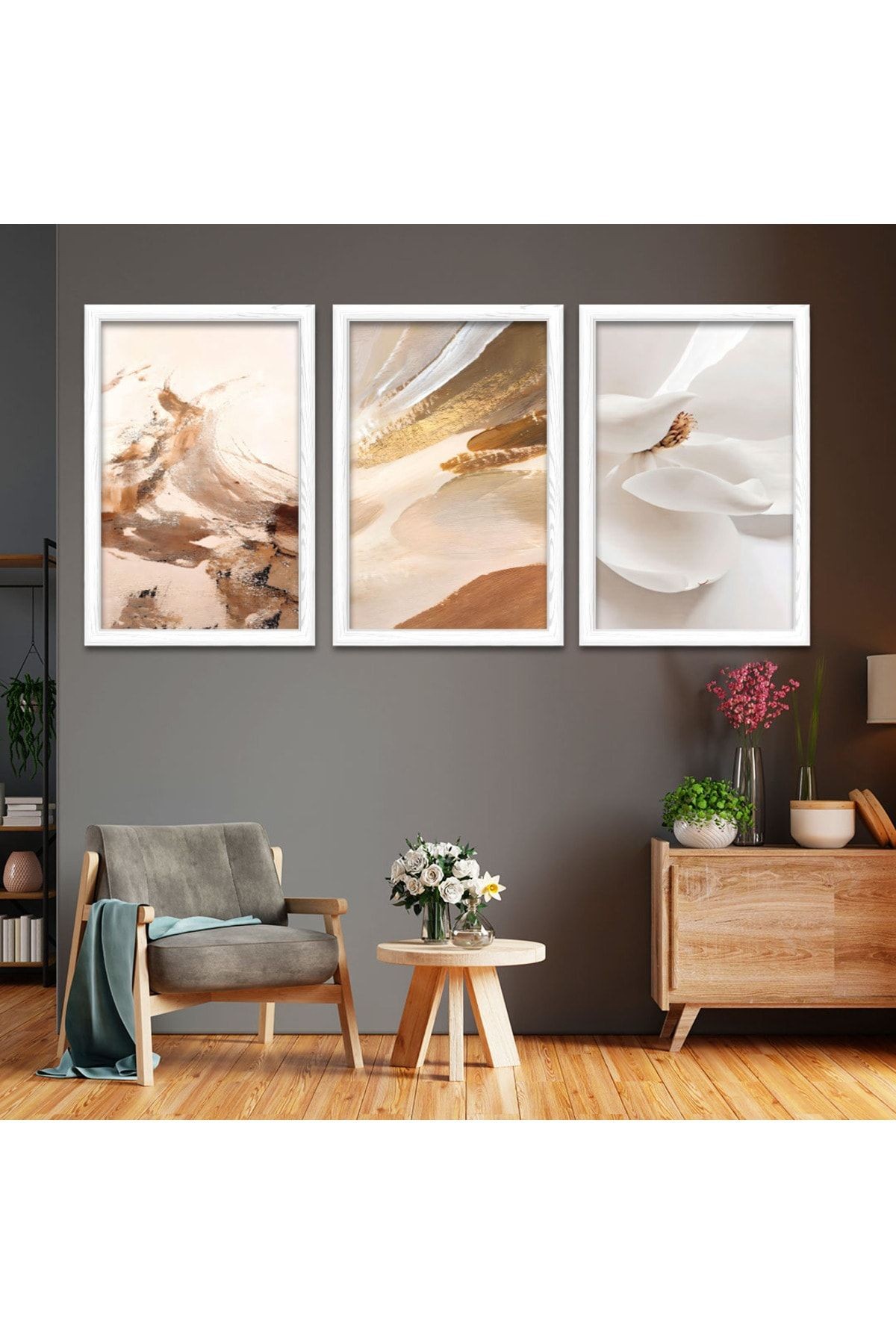 Beyaz Ahşap Çerçeveli Modern Tablo