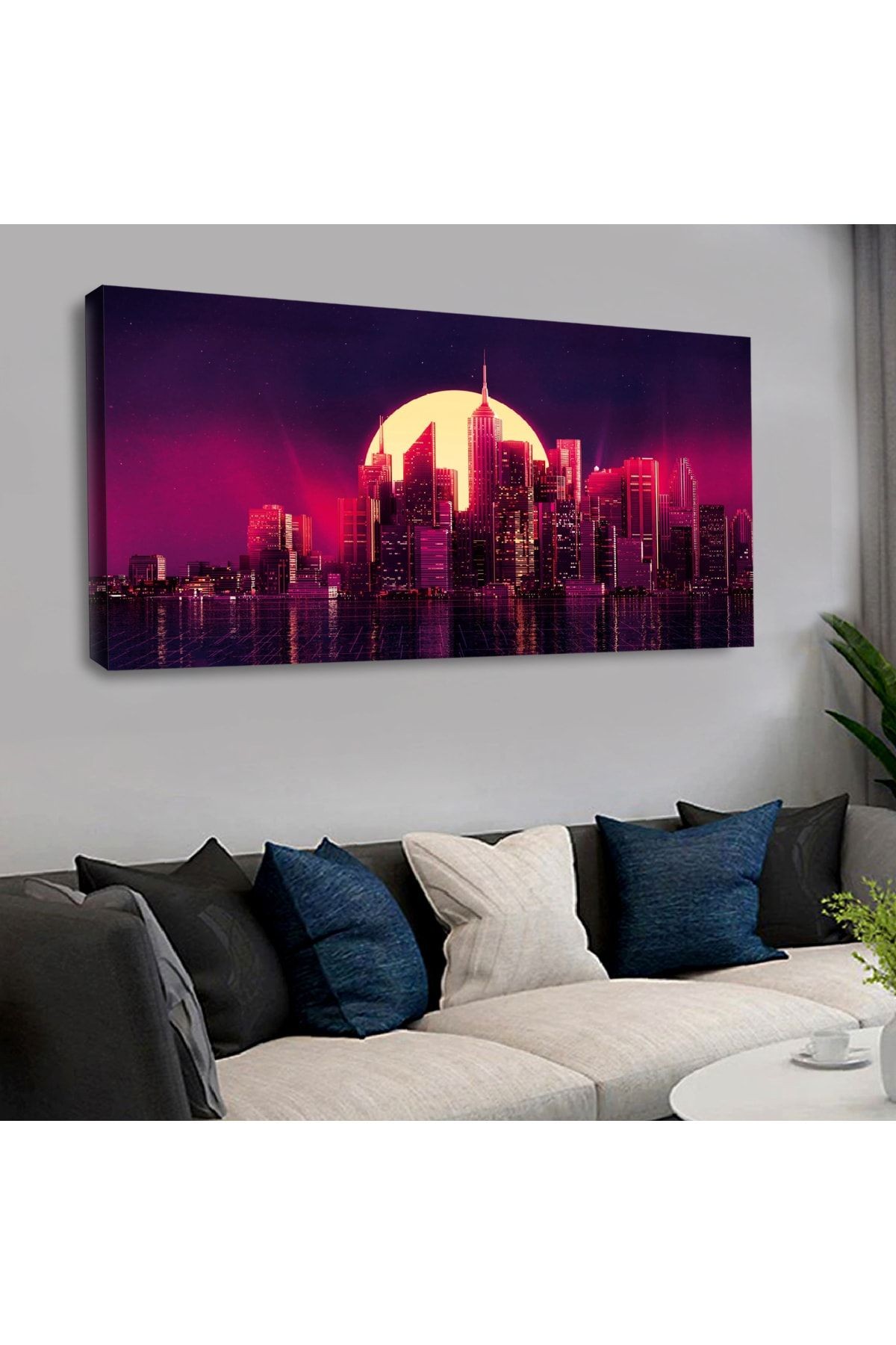 120 X 60 Cm Kanvas Dolunay Manzara Tablo