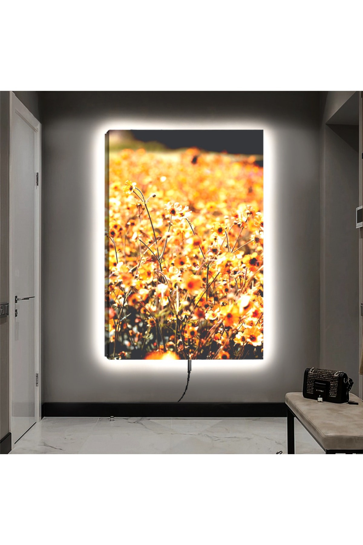 Ledli Kır Manzara Ahşap Şase Dijital Baskı Kanvas Tablo 90X60Cm