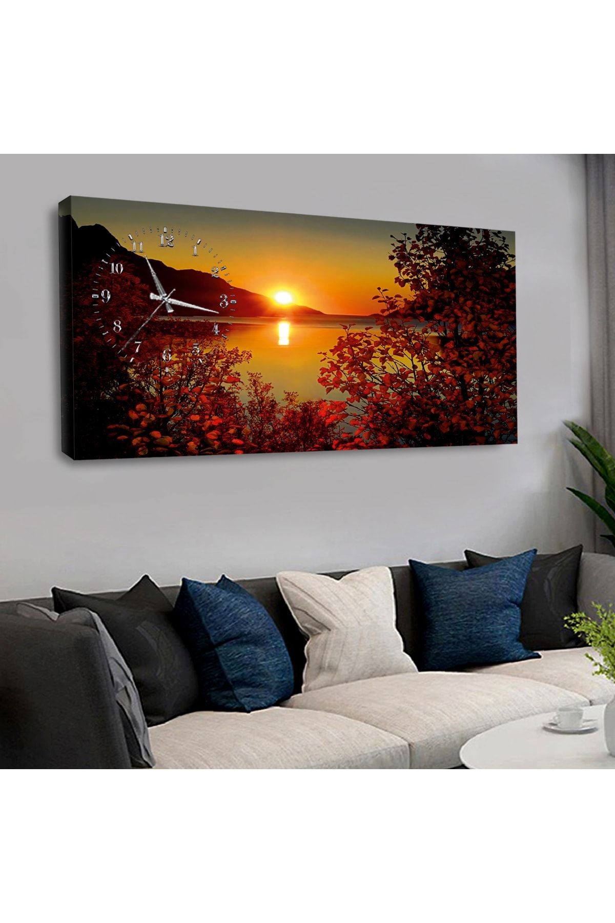 120x60 Saatli Manzara Kanvas Tablo