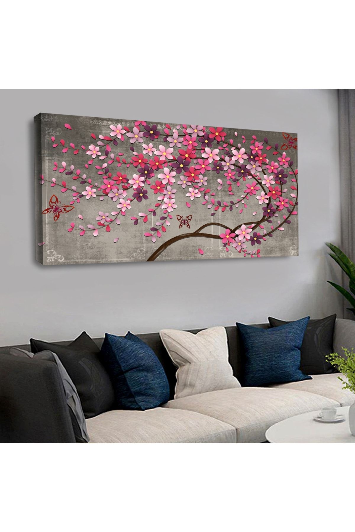120 X 60 Saatli Kanvas Renkli Çiçek Tablo