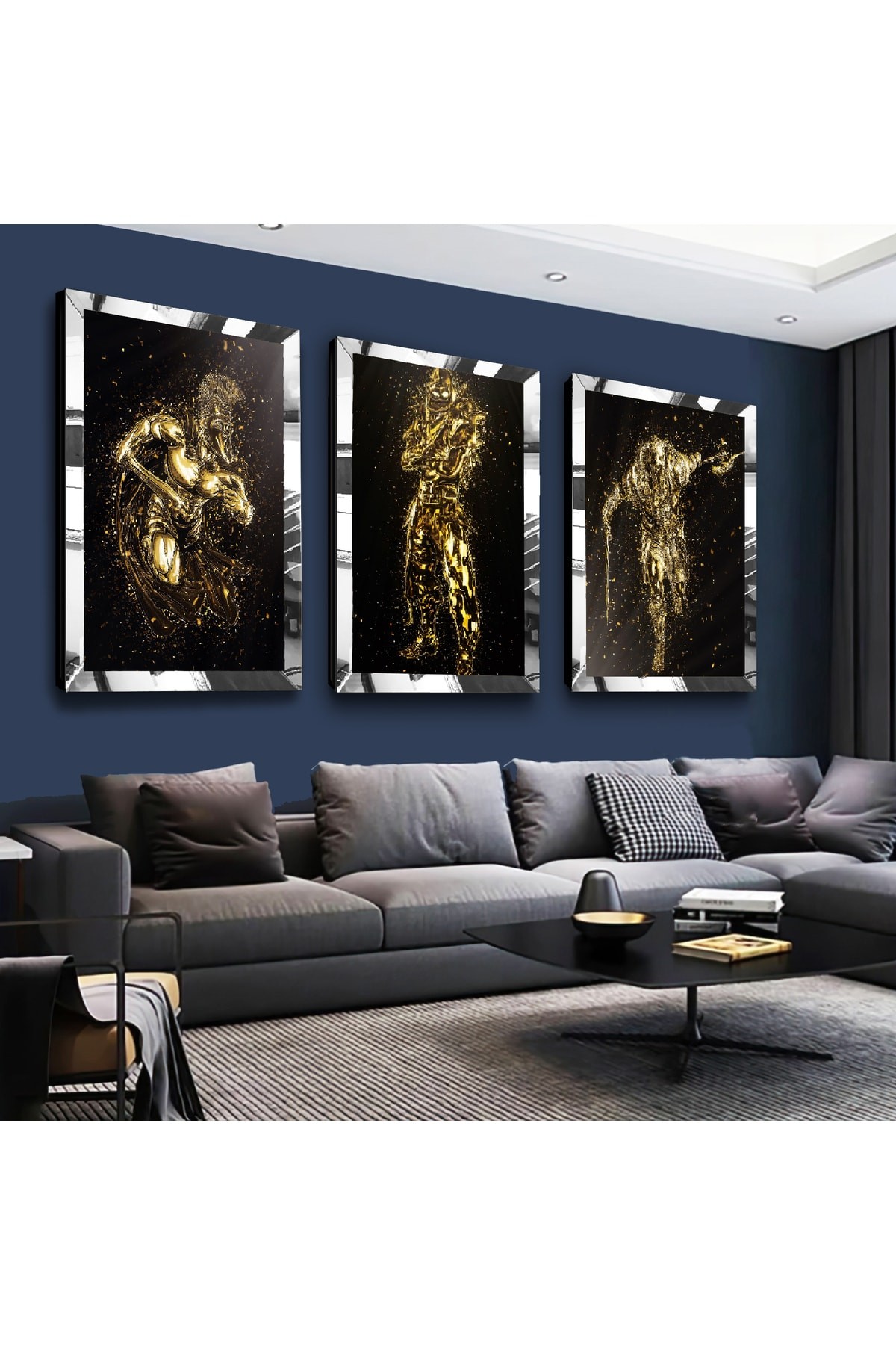 Altın Modern Gold Pleksi Kenar 3'Lü Solmaz MDF Tablo Seti
