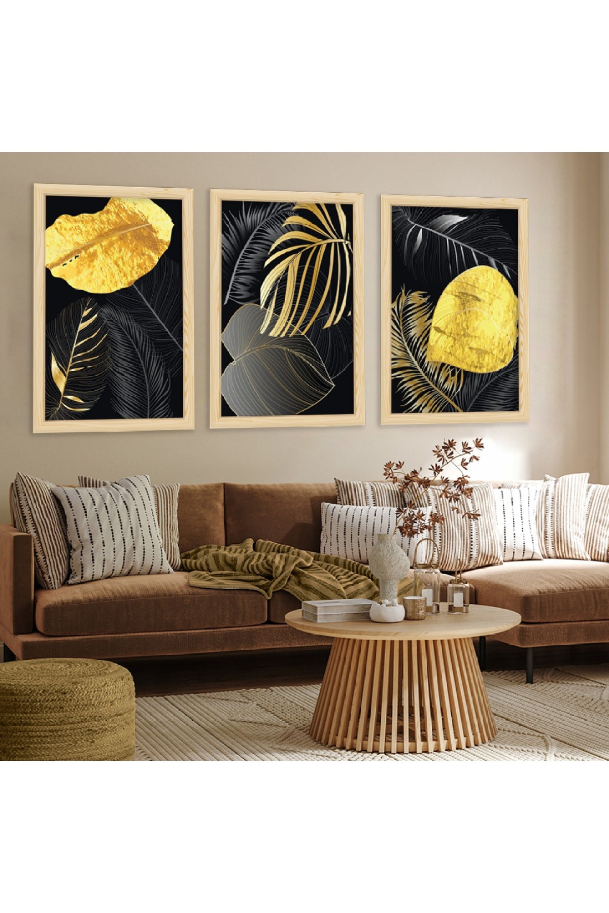 Minimal Sanat Tablosu Ahşap Çerçeveli Kolaj Çizim Çiçek Tablo