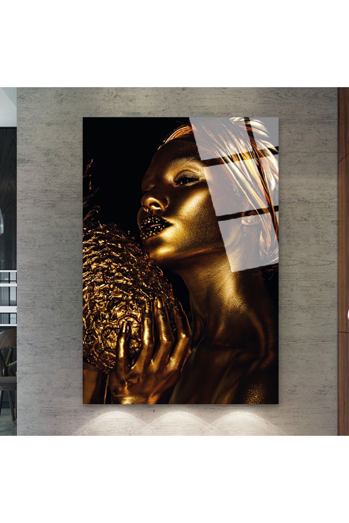Sanat Tablosu Gold Kız UV Baskı Kırılmaz Cam Tablo