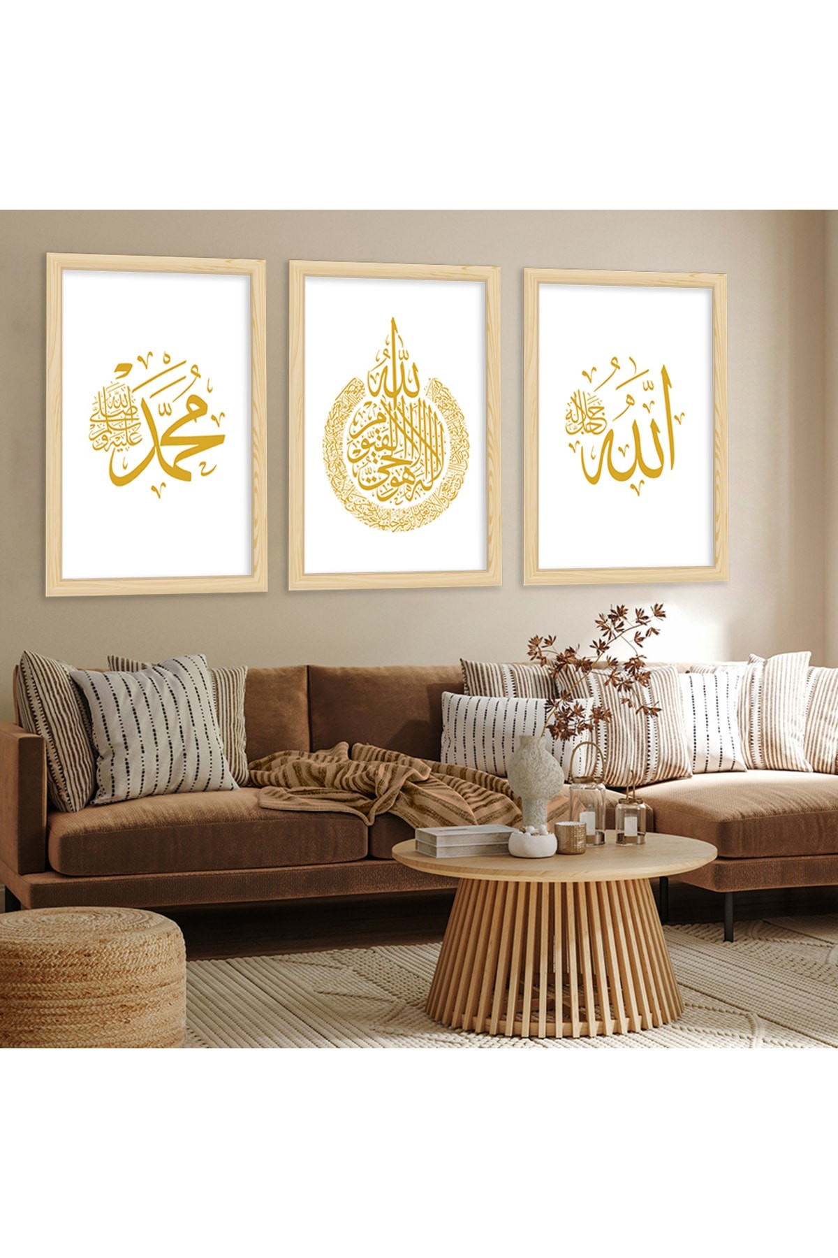 Oturma Odası Tablosu Modern Ahşap Çerçeveli Kolaj Çizim Modern Tablo