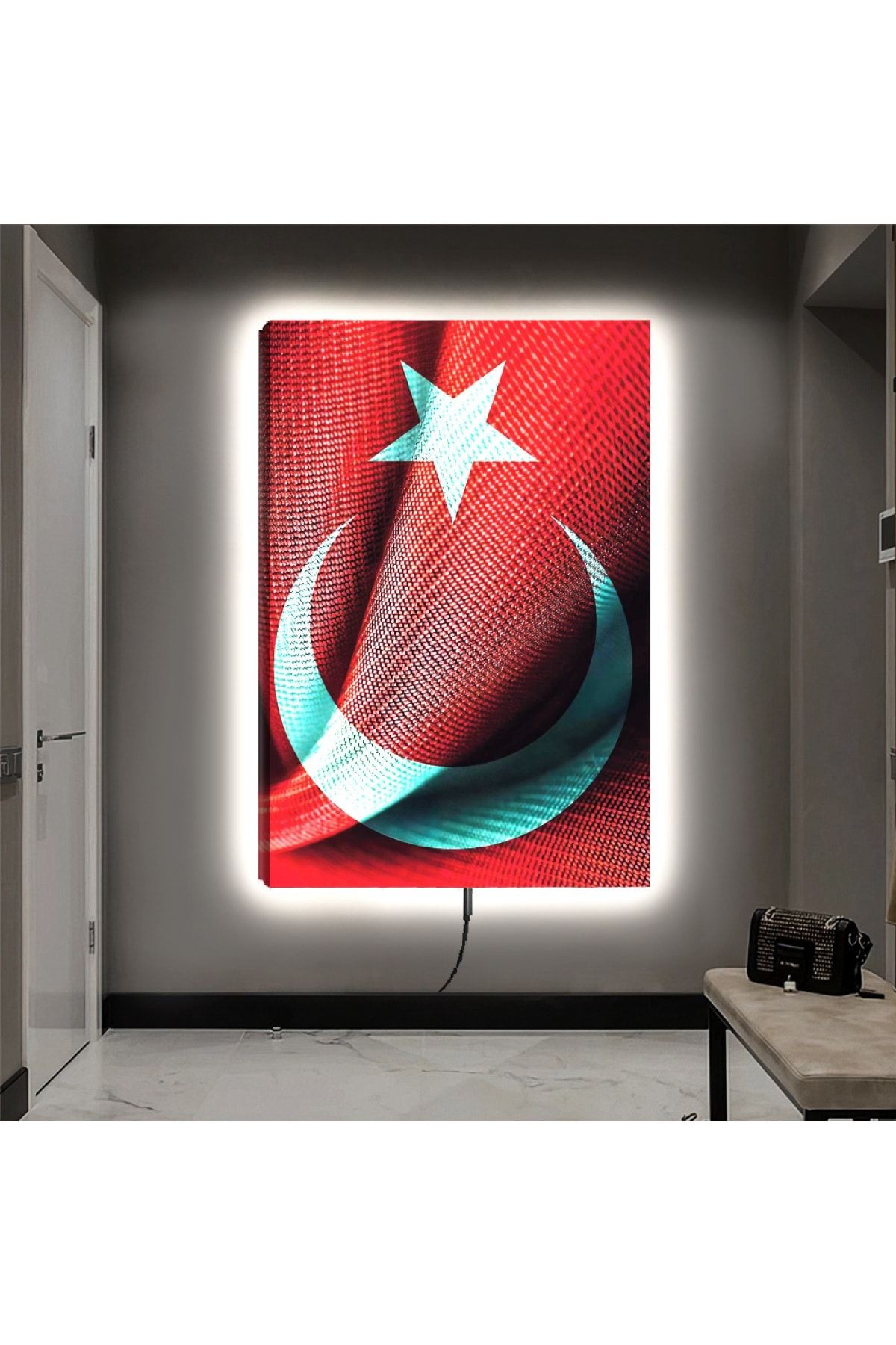 Ledli 90x60 Türk Bayrağı Kanvas Tablo