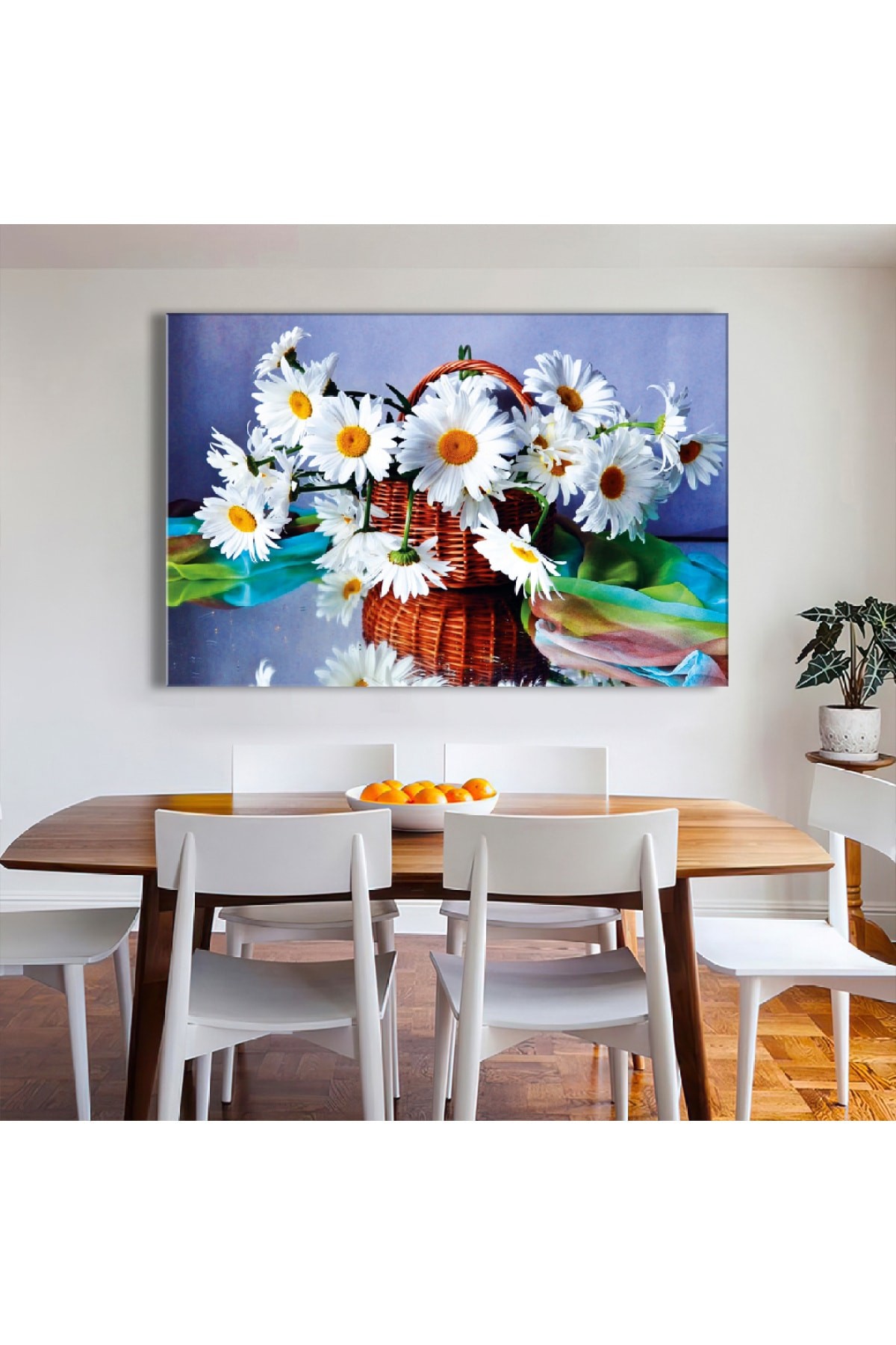 Papatya Sepeti Ahşap Şase Dijital Baskı Kanvas Tablo 120X80Cm