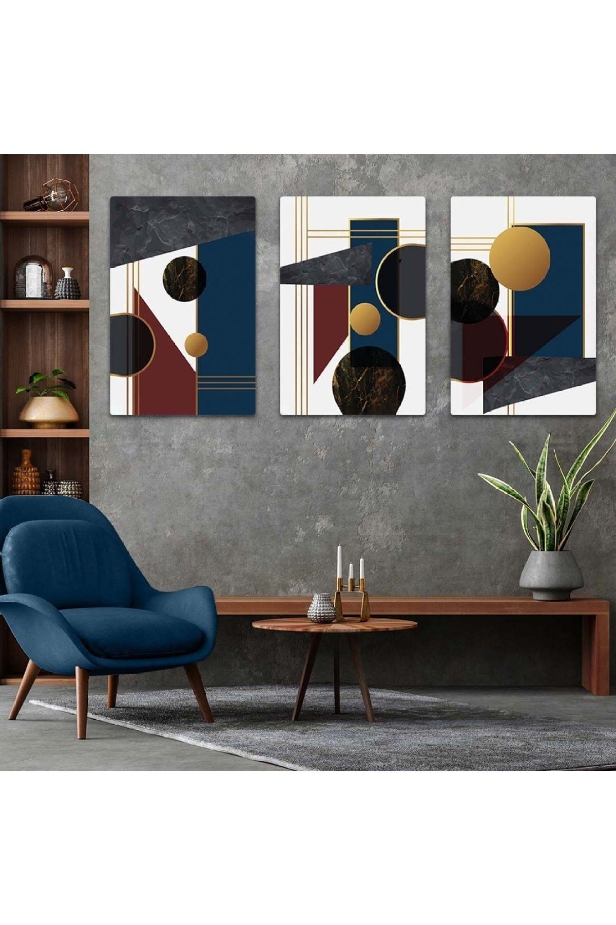 Soyut Desen 3'lü Mdf Tablo Set