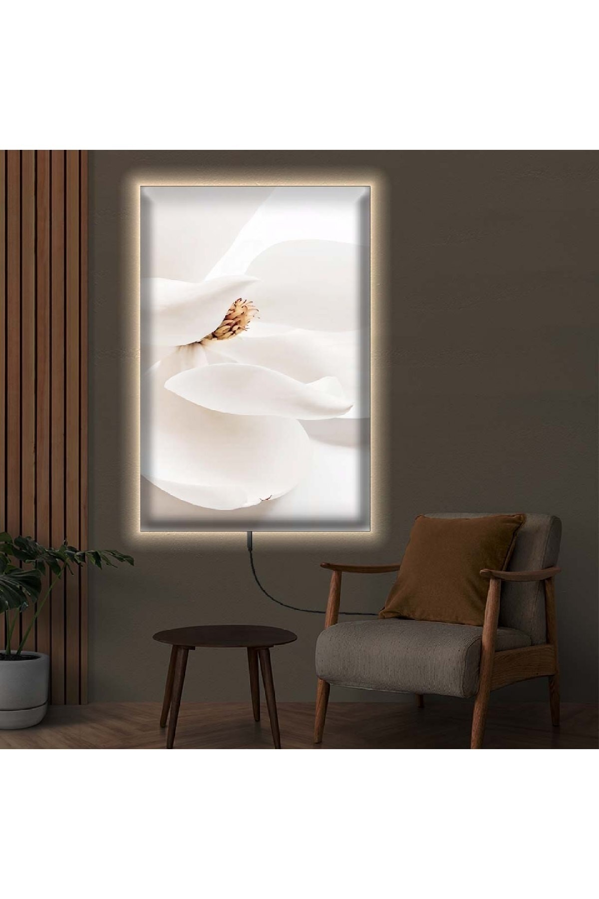 Renkli Ledli Modern Ahşap Şase Dijital Baskı Kanvas Tablo 70X100Cm