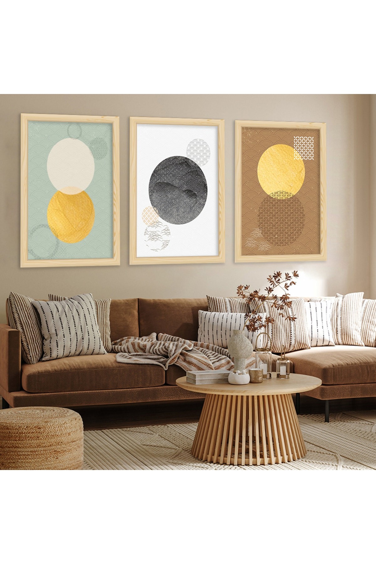 Minimalist Ahşap Çerçeveli Kolaj Çizim Tablo