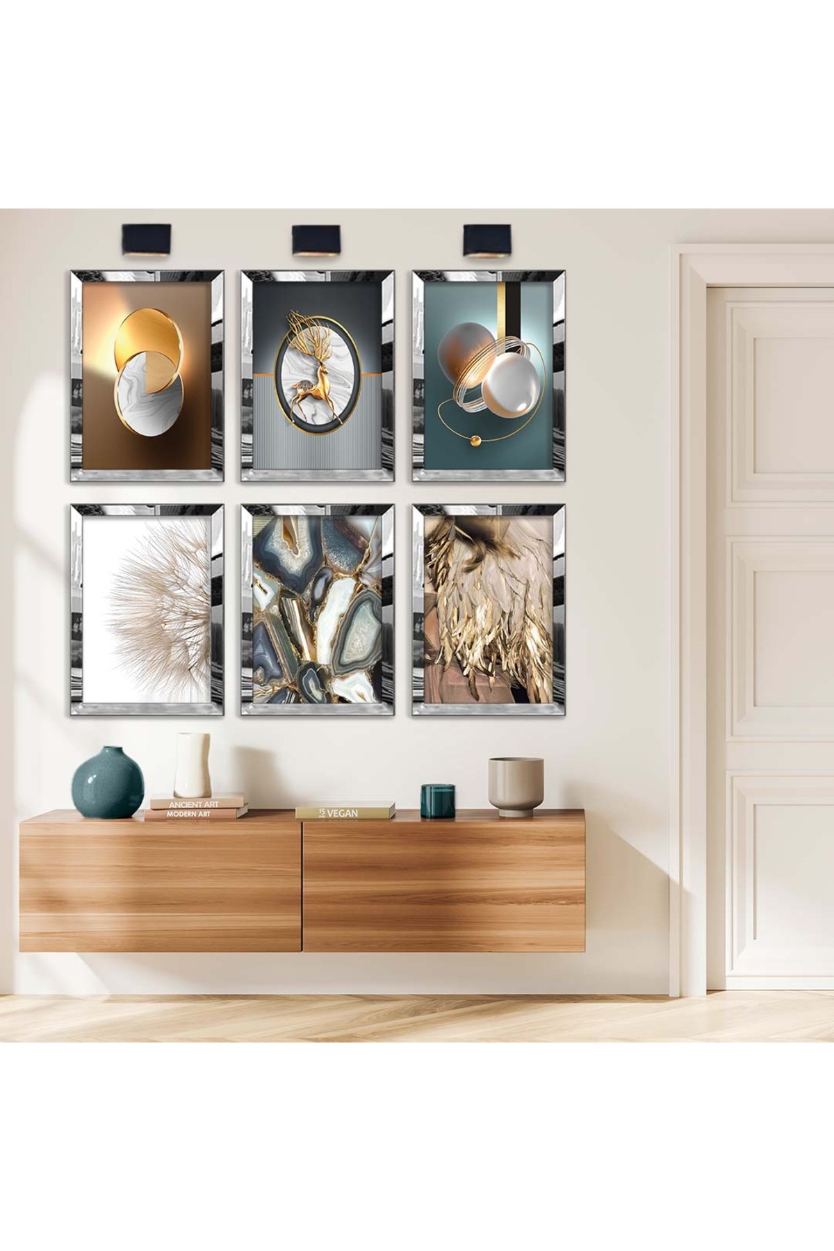 Modern Çizim 6'Lı Pleksi Kenar Solmaz MDF Tablo Seti