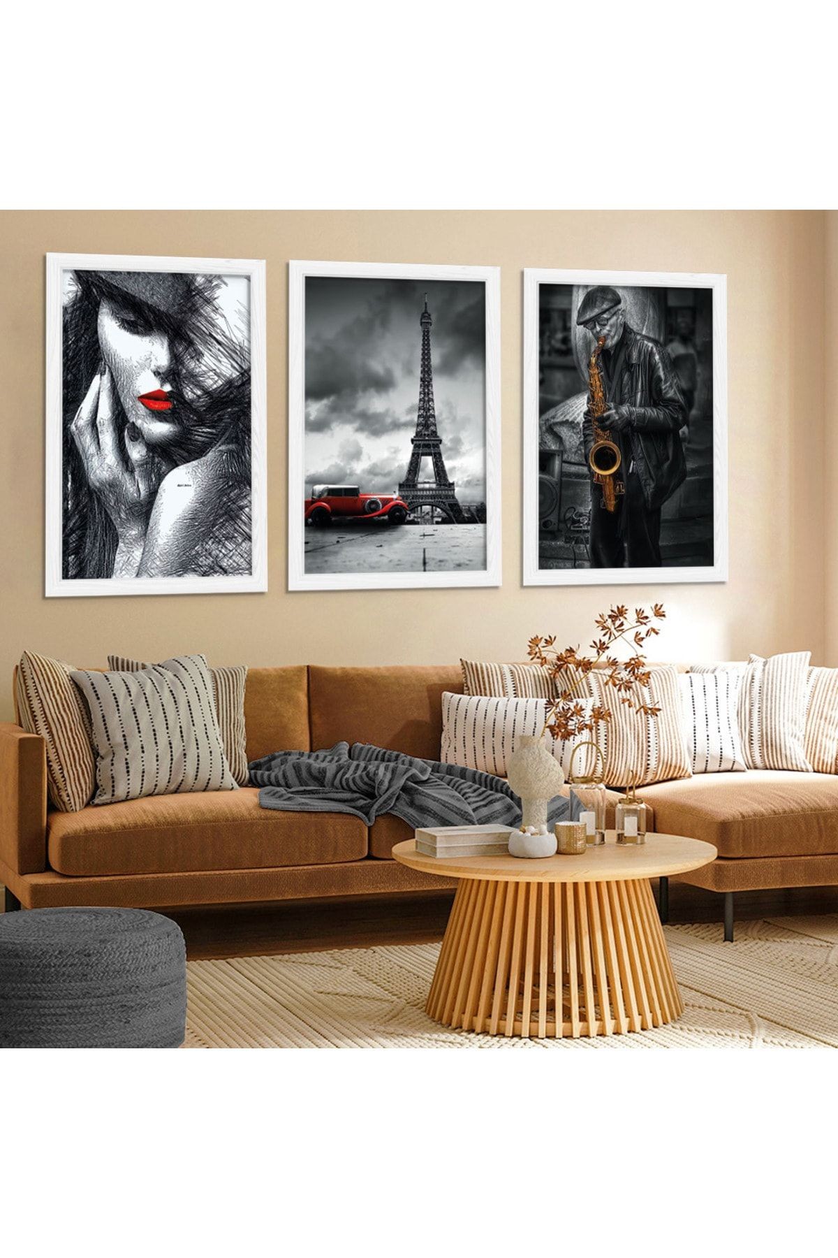 Beyaz Ahşap Çerçeveli Eiffel Kulesi Tablo