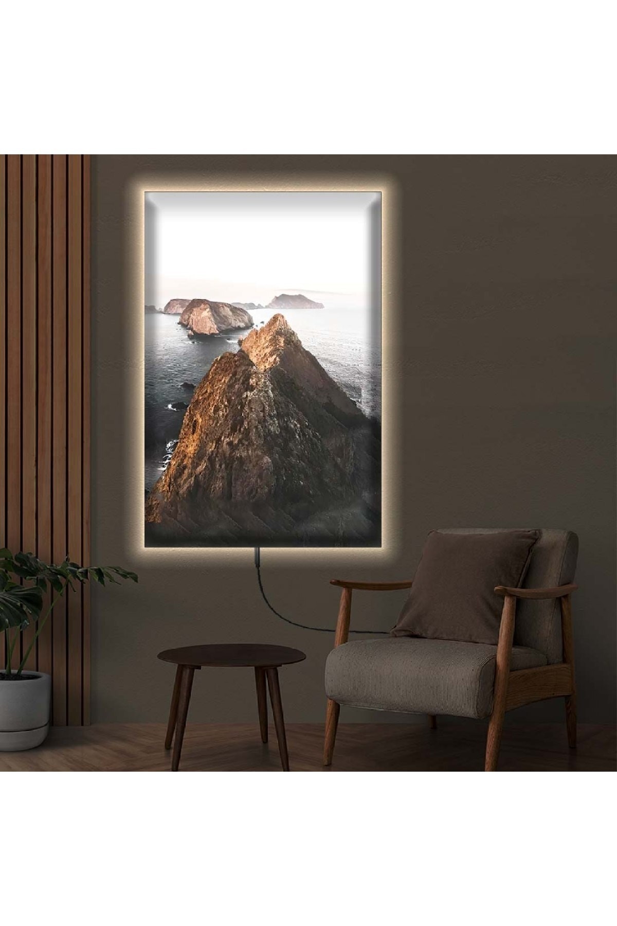 Ledli Dalga Ahşap Şase Dijital Baskı Kanvas Tablo 70X100Cm