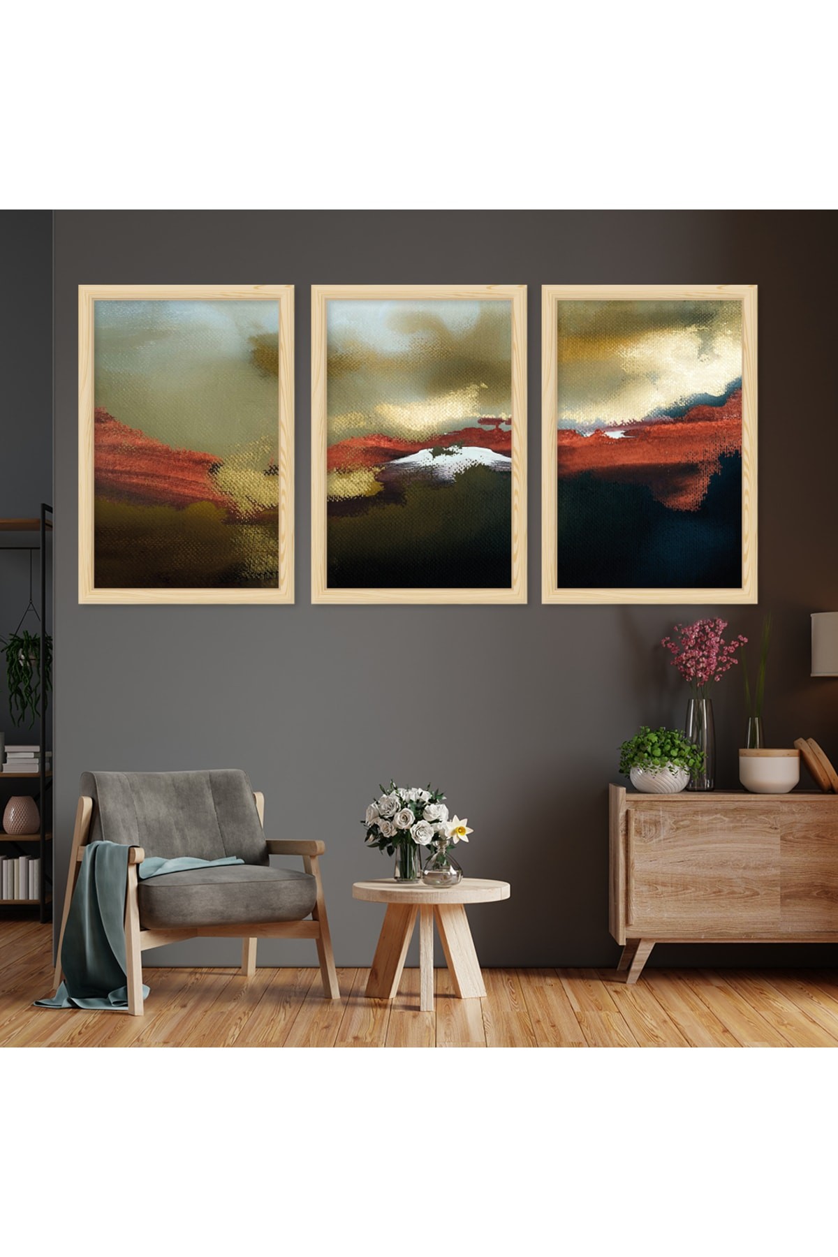 Minimalist Tasarım Ahşap Çerçeveli Kolaj Çizim Modern Tablo