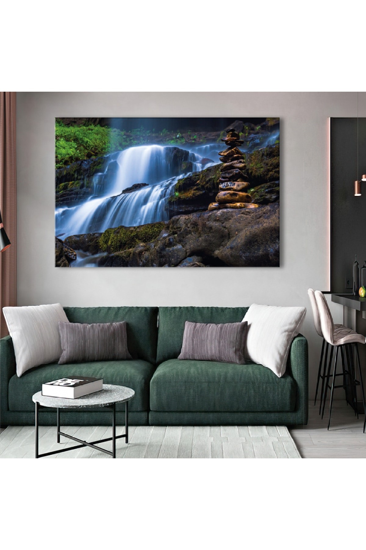 Şelale Ahşap Şase Dijital Baskı Kanvas Manzara Tablo 120X80Cm