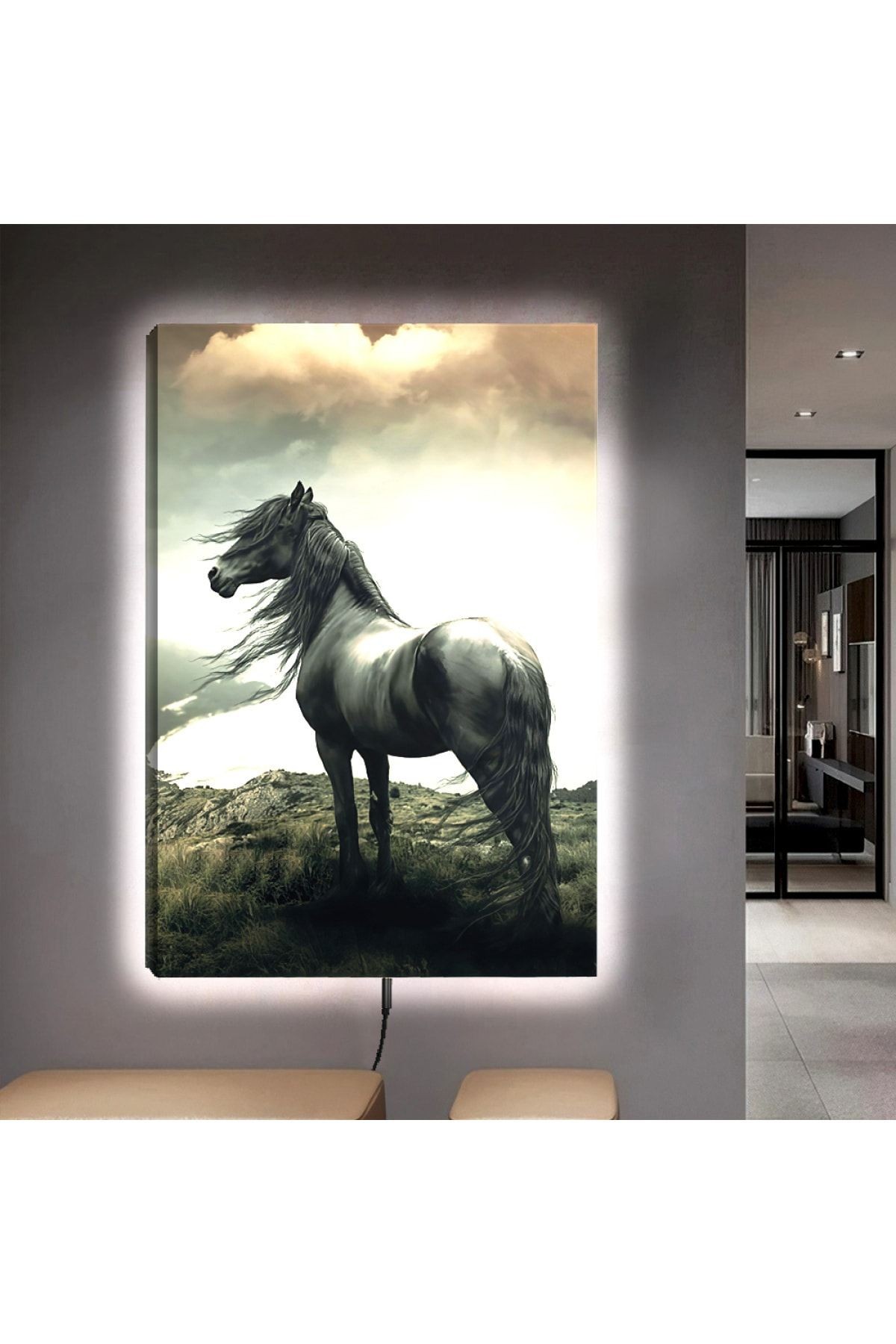 Ledli 90x60 Hayvanlar Alemi At Kanvas Tablo