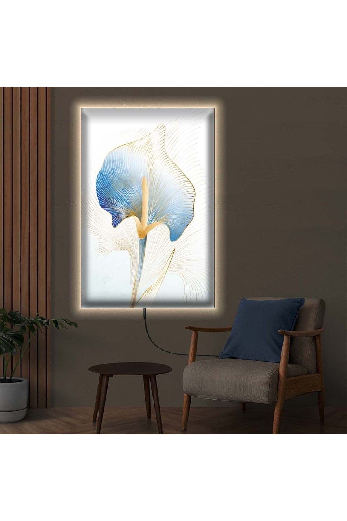 Salon Tablosu Ledli Soyut Desen Çiçek Ahşap Şase Dijital Baskı Kanvas Tablo 50X70Cm