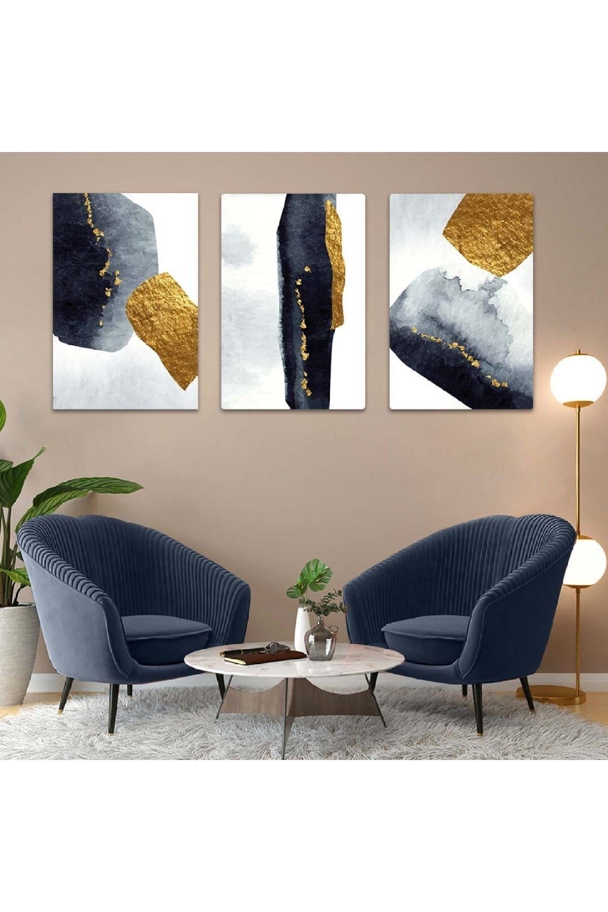 Soyut Desen 3'lü Mdf Tablo Set