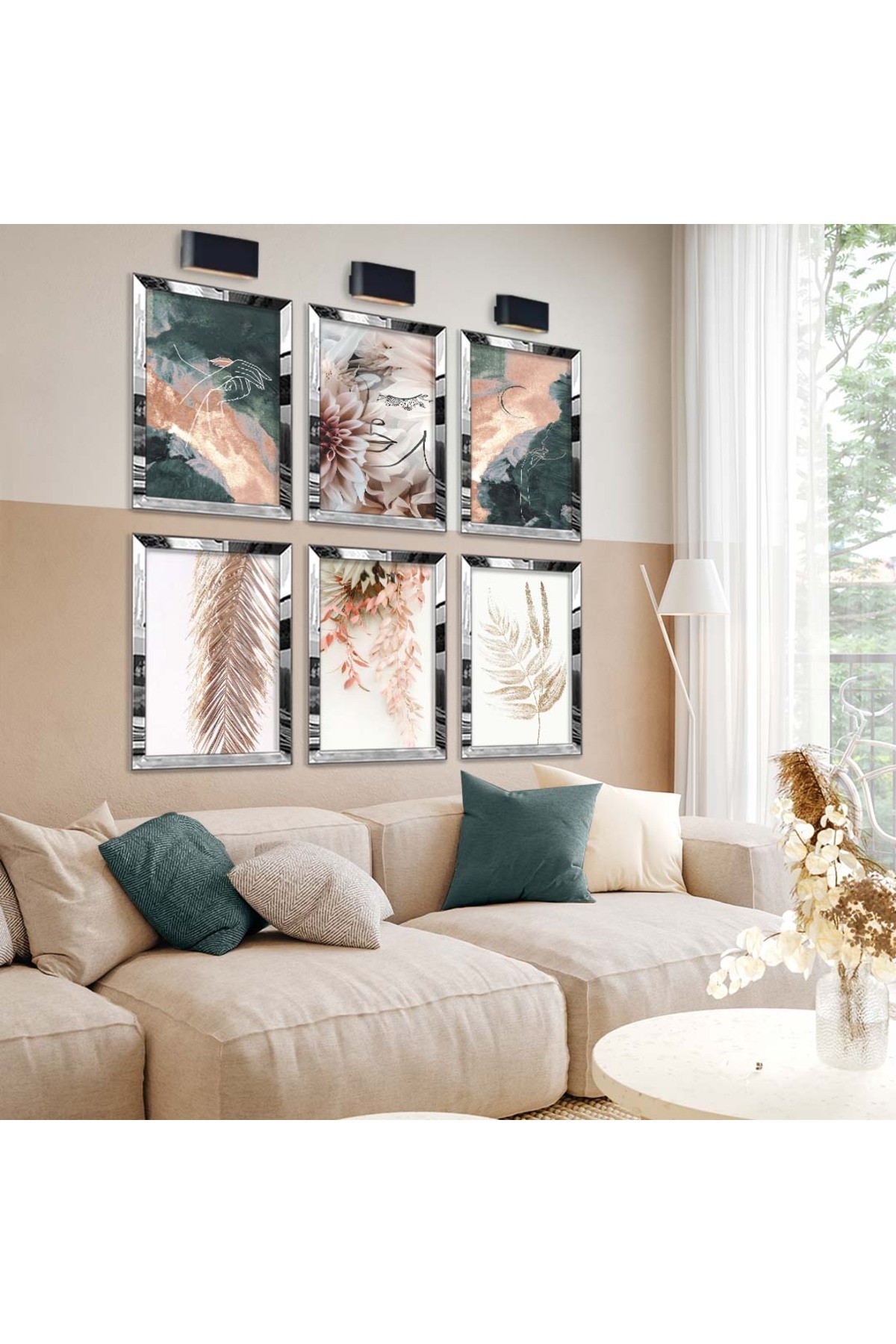 Huzur Kolaj Çizim Ve Kuru Çiçek 6'Lı Pleksi Kenar Solmaz MDF Tablo Seti