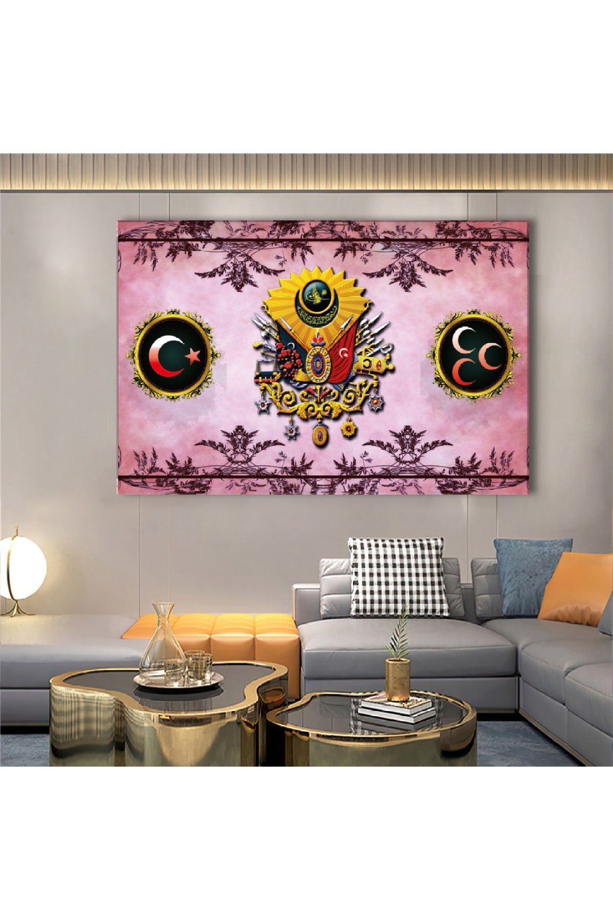 Osmanlı Tuğrası Ahşap Şase Dijital Baskı Kanvas Geleneksel Tablo 120X80Cm